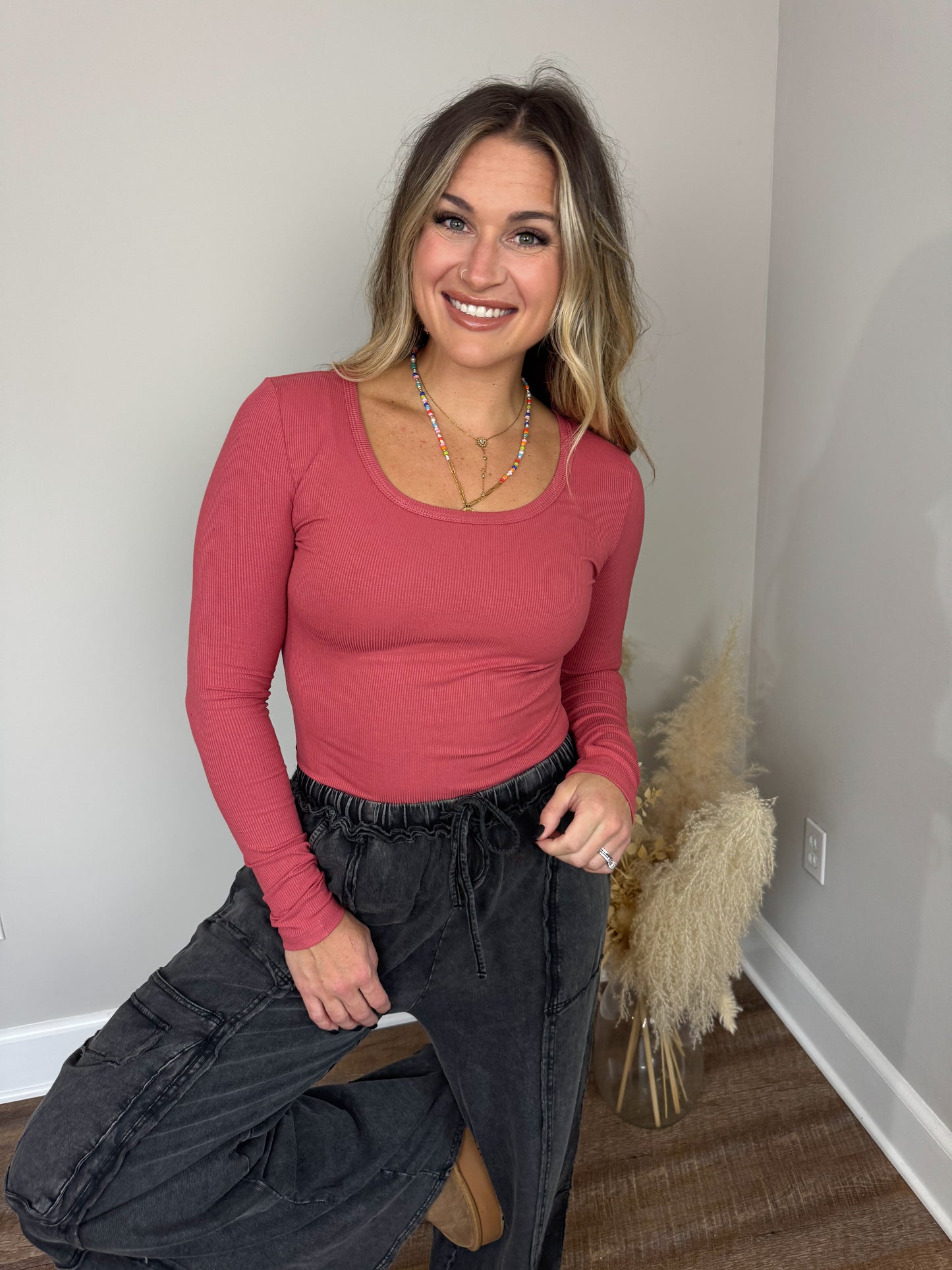 Clark Scoop Neck Long Sleeve | Rose