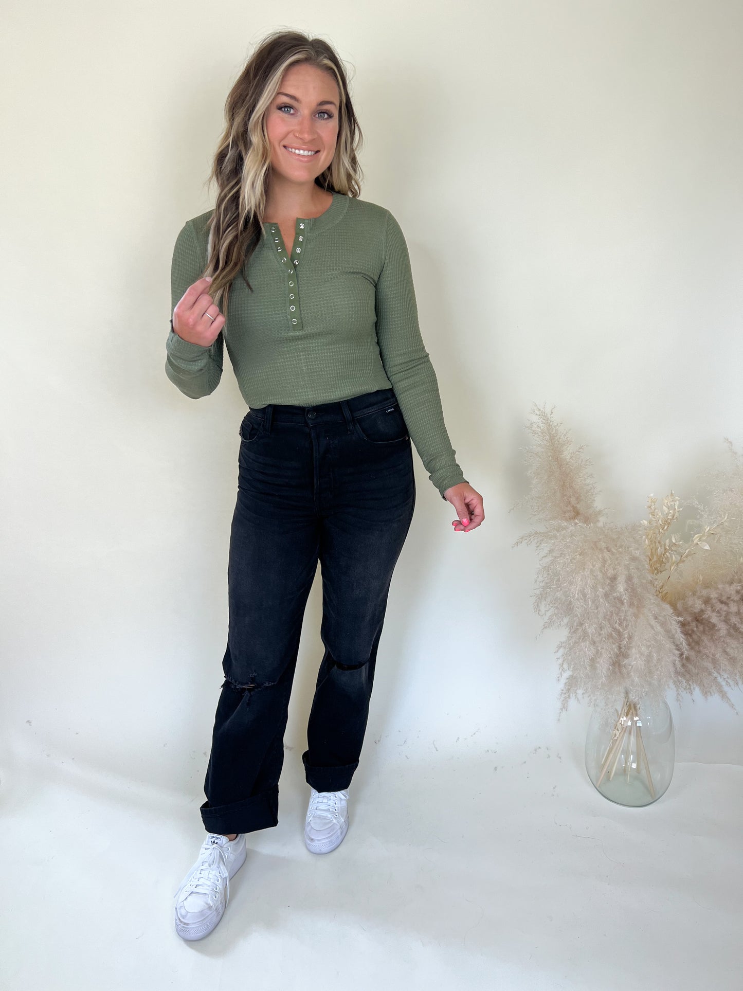 Best Life Waffle Knit Top | Light Olive