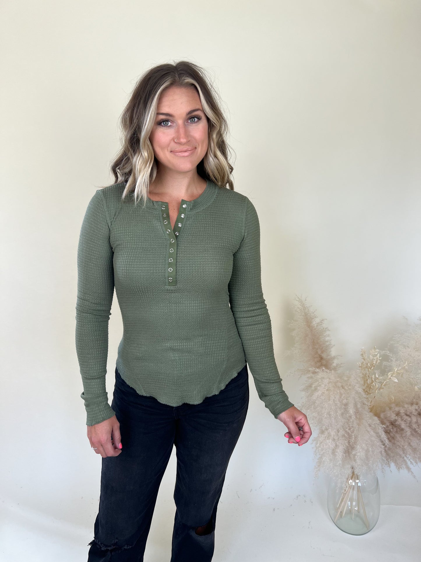 Best Life Waffle Knit Top | Light Olive