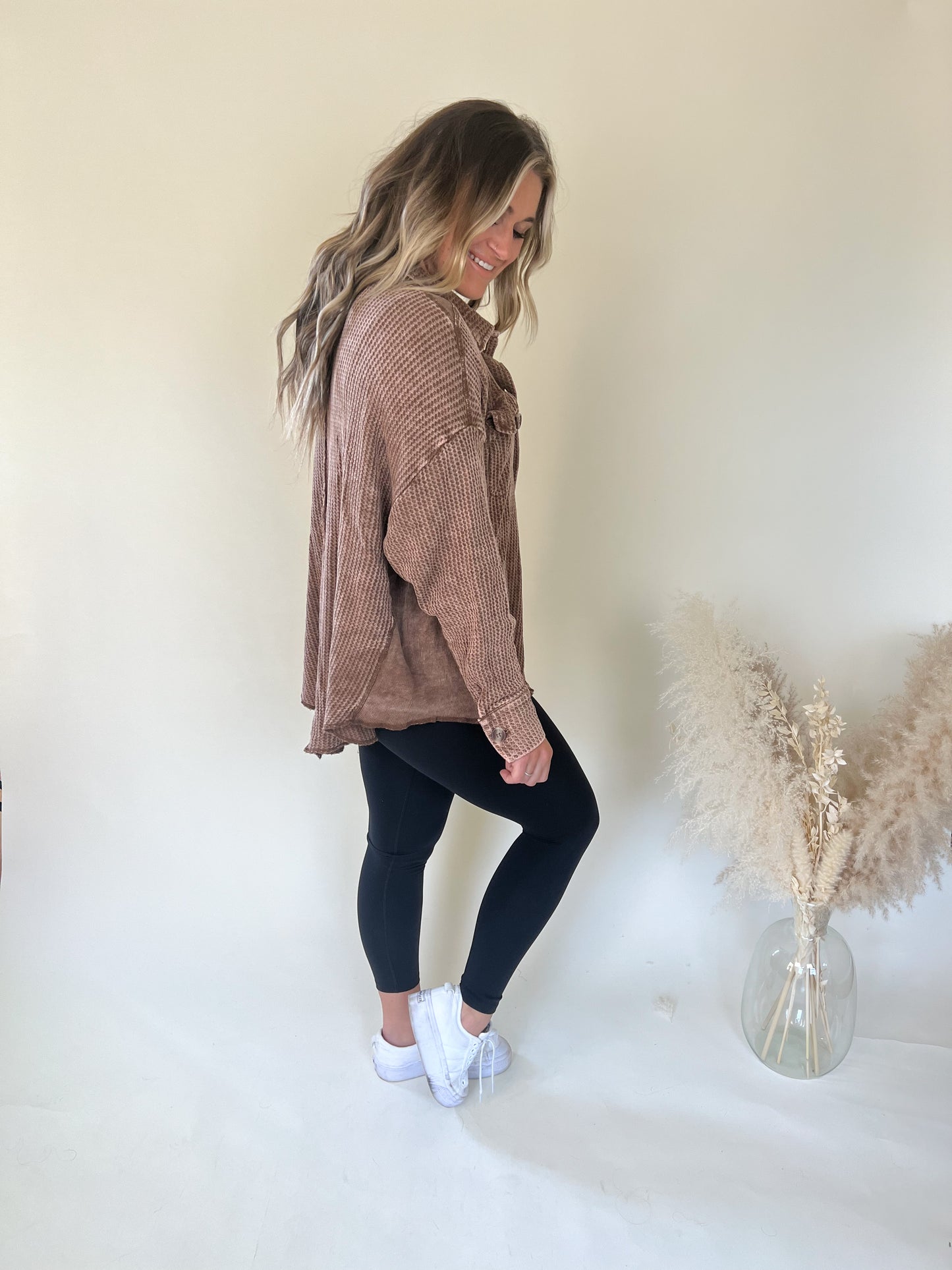 Rhodes Acid Wash Shacket | Dark Camel