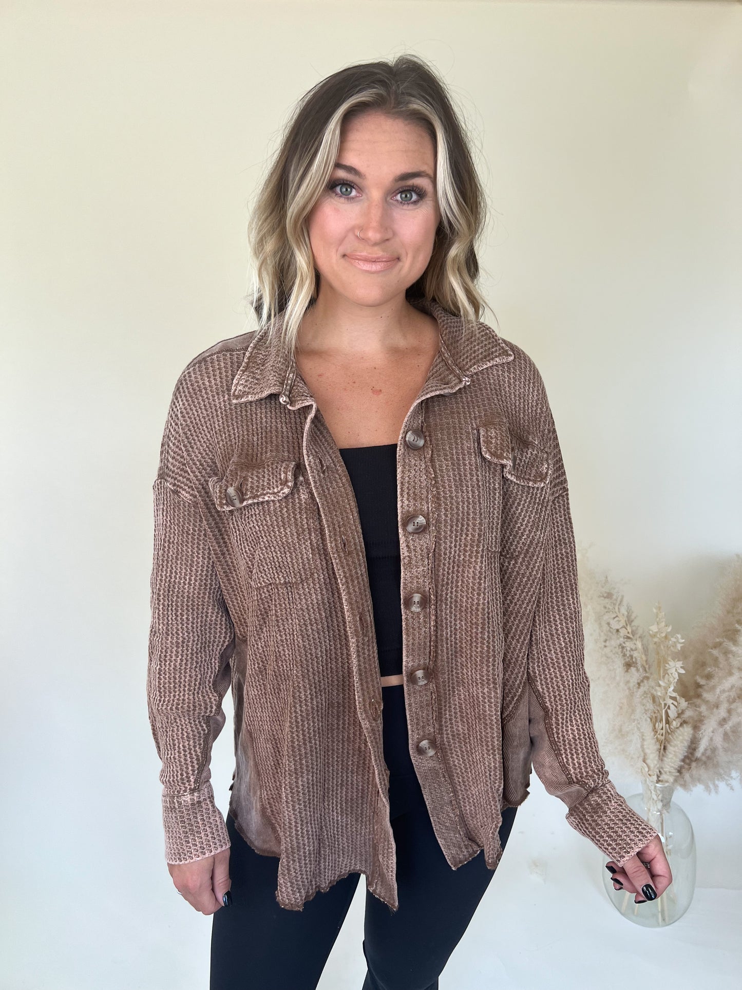 Rhodes Acid Wash Shacket | Dark Camel