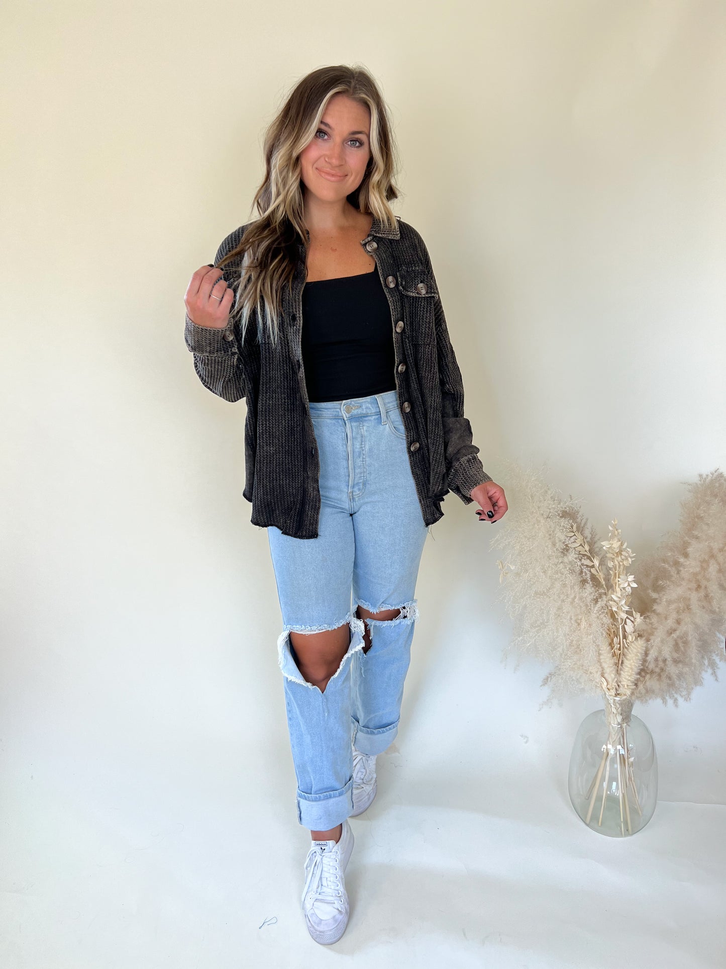Rhodes Acid Wash Shacket | Ash Black