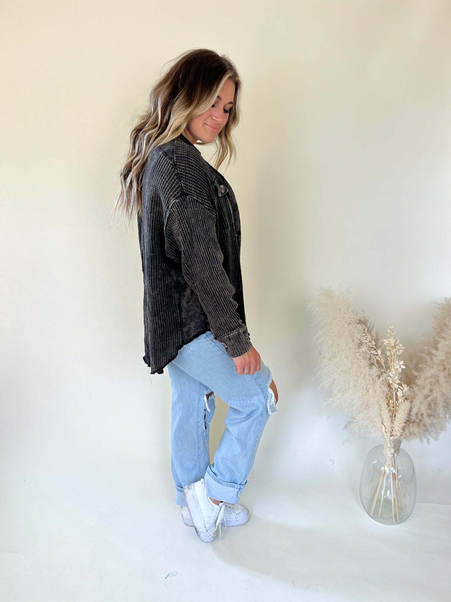 Rhodes Acid Wash Shacket | Ash Black