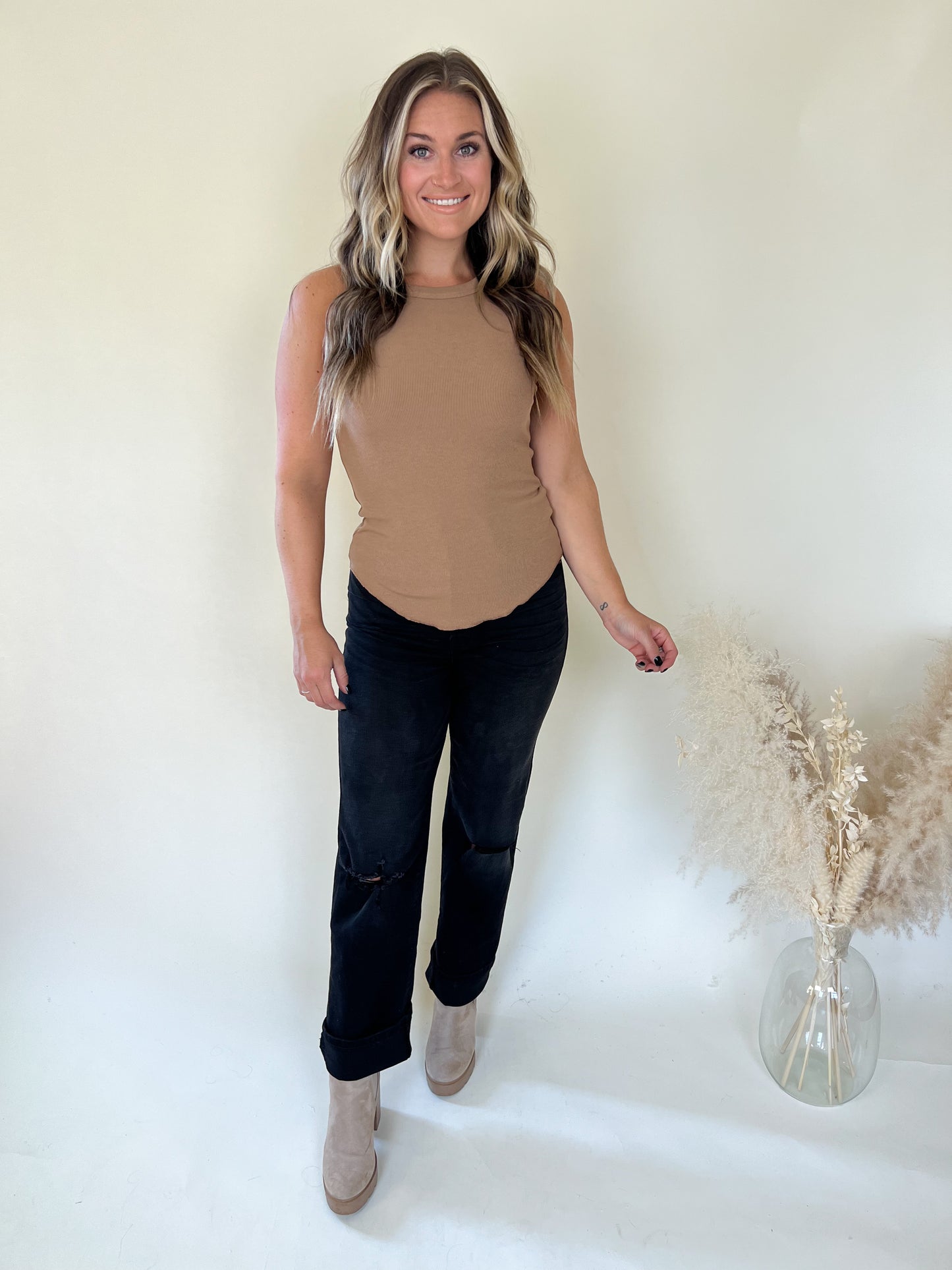 Nikki Ribbed Tank | Camel