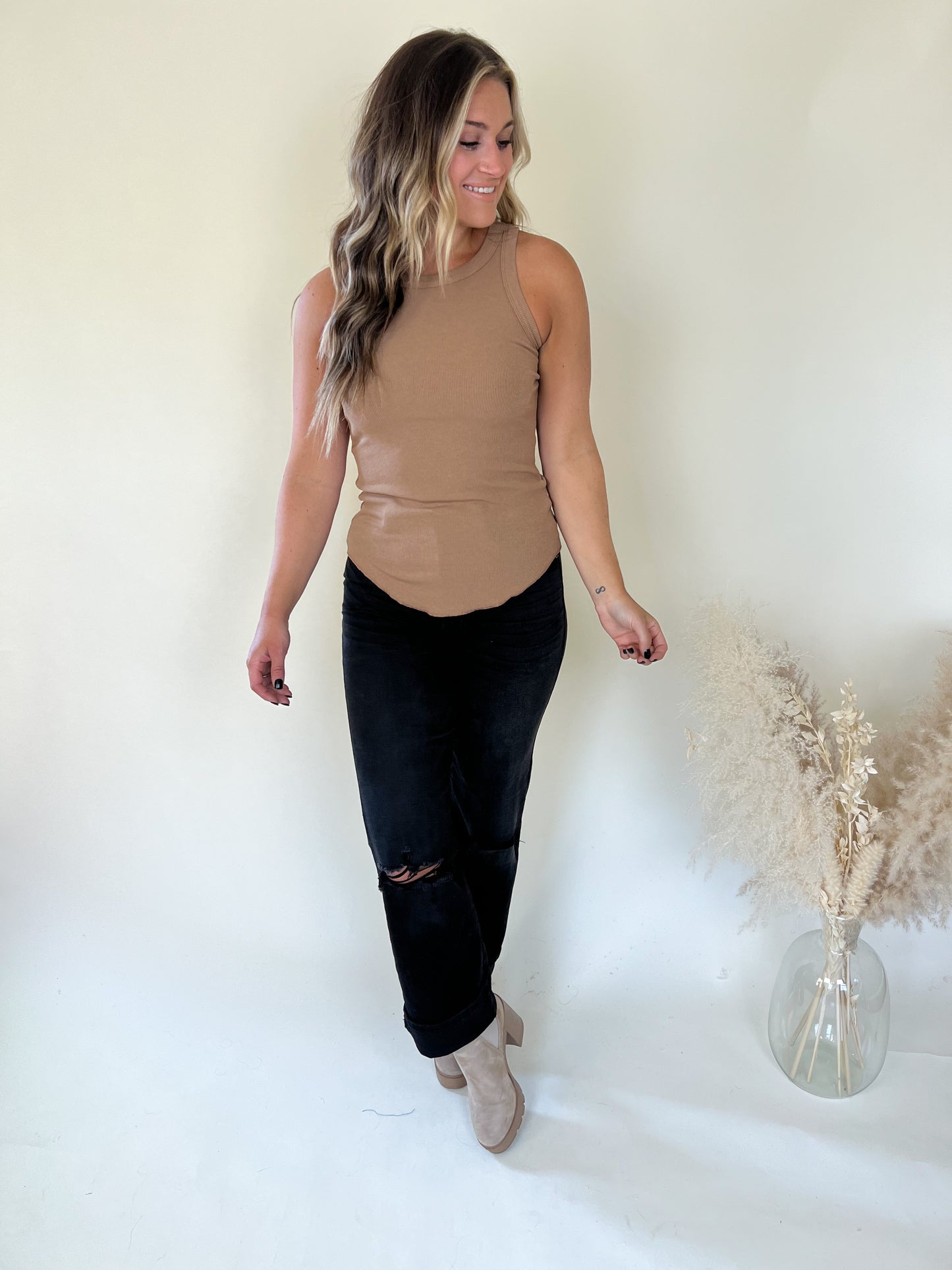 Nikki Ribbed Tank | Camel