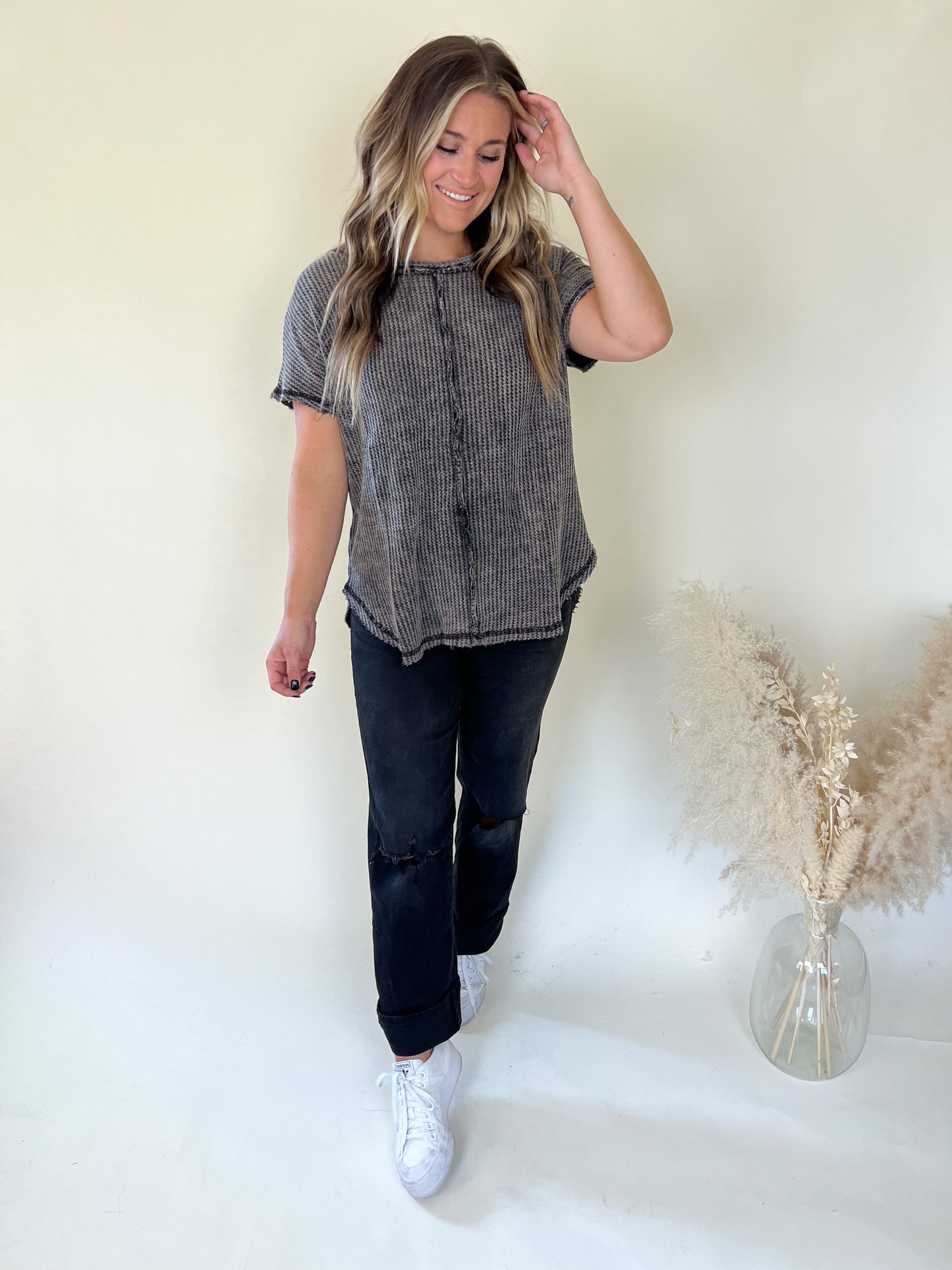 Very Clear Henley Top | Ash Black