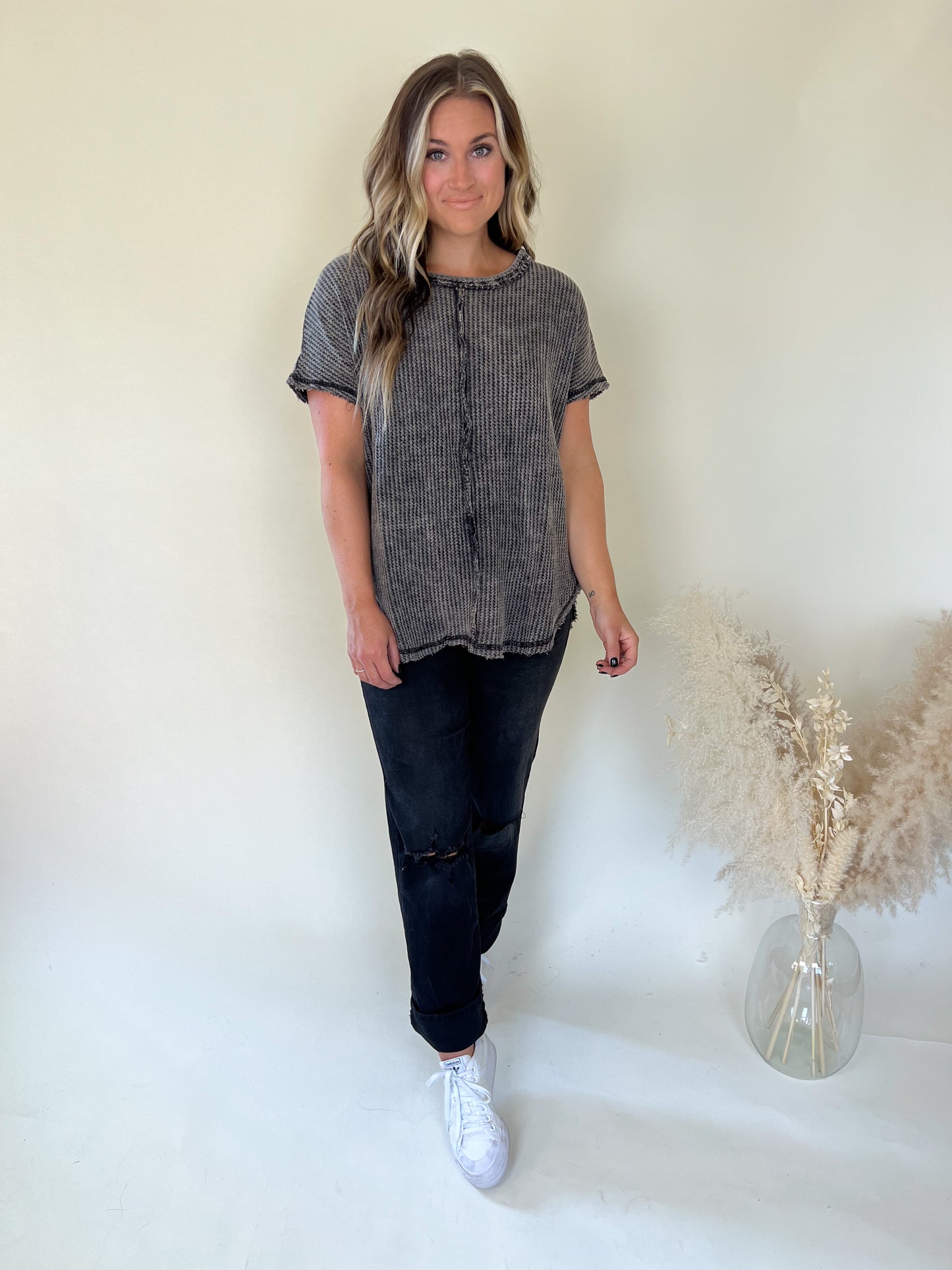 Very Clear Henley Top | Ash Black