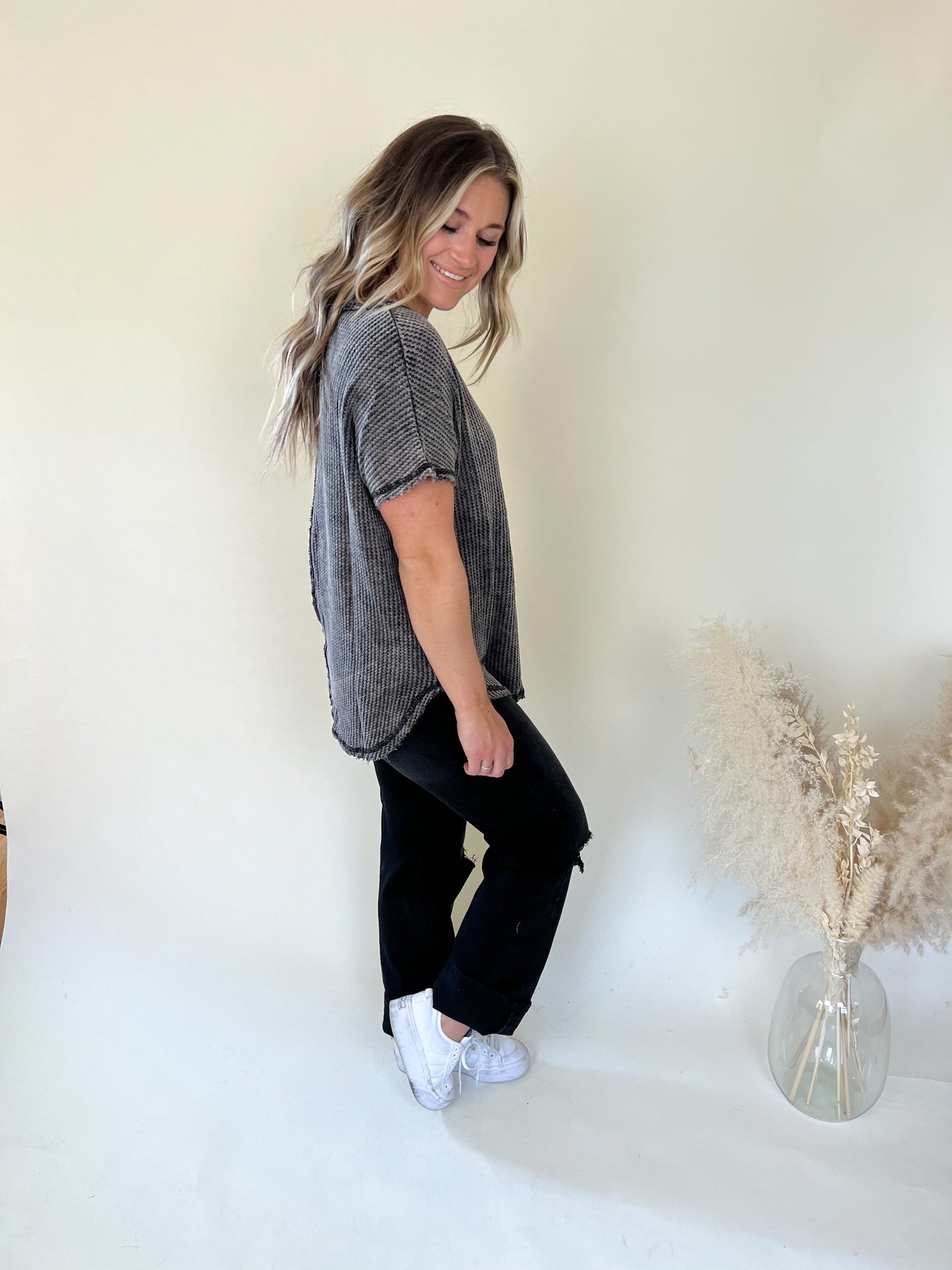 Very Clear Henley Top | Ash Black
