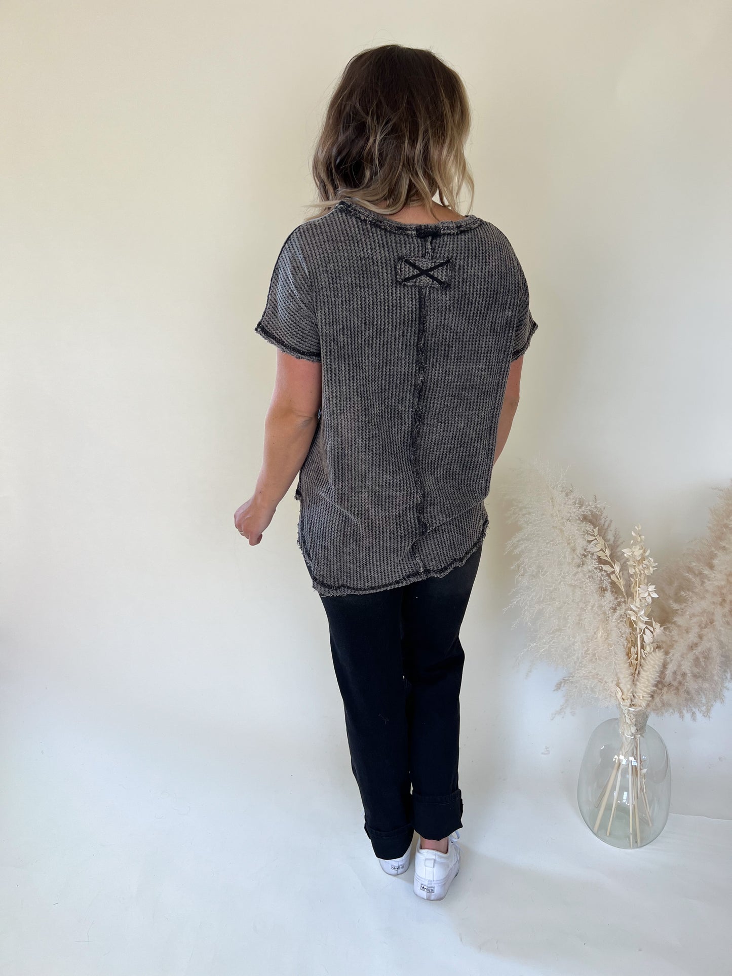 Very Clear Henley Top | Ash Black