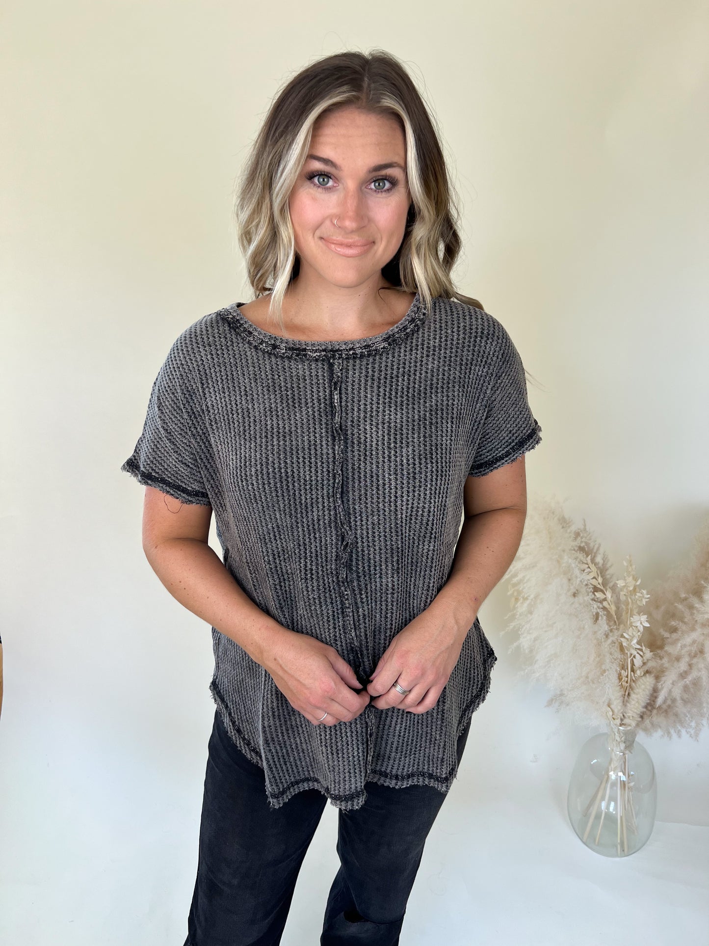 Very Clear Henley Top | Ash Black