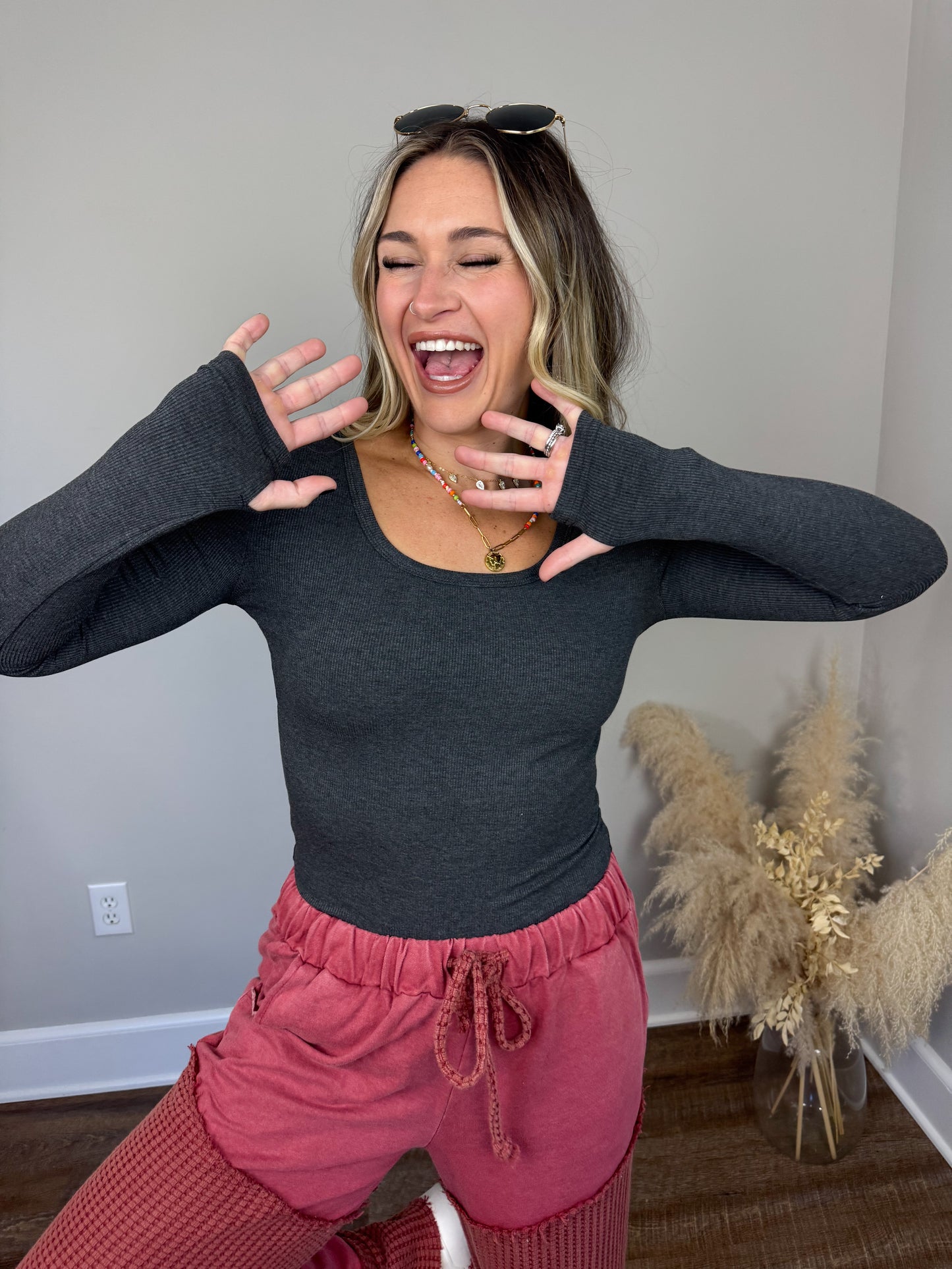 Clark Scoop Neck Long Sleeve | Heathered Charcoal