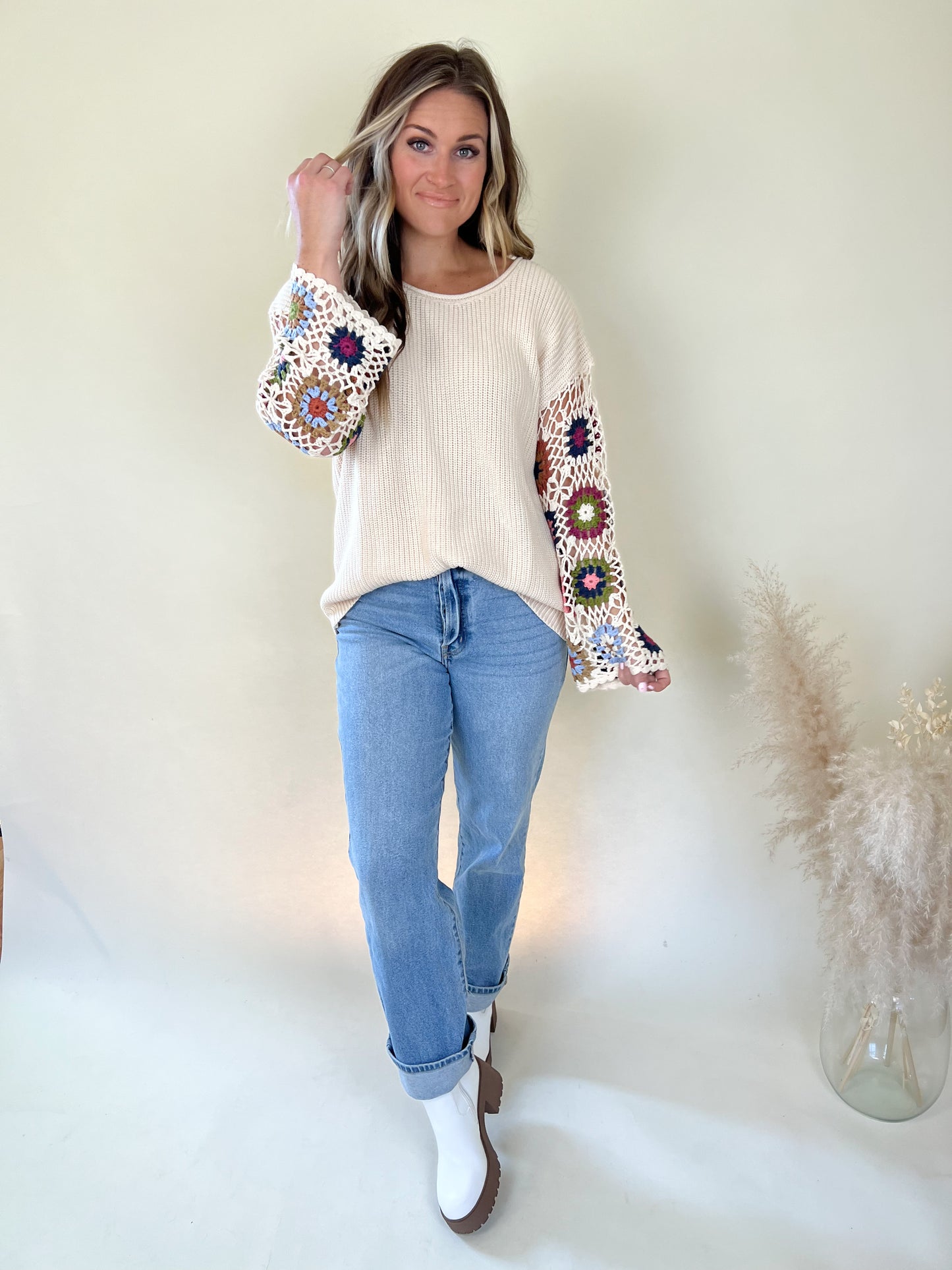 Willow Crochet Sleeve Sweater