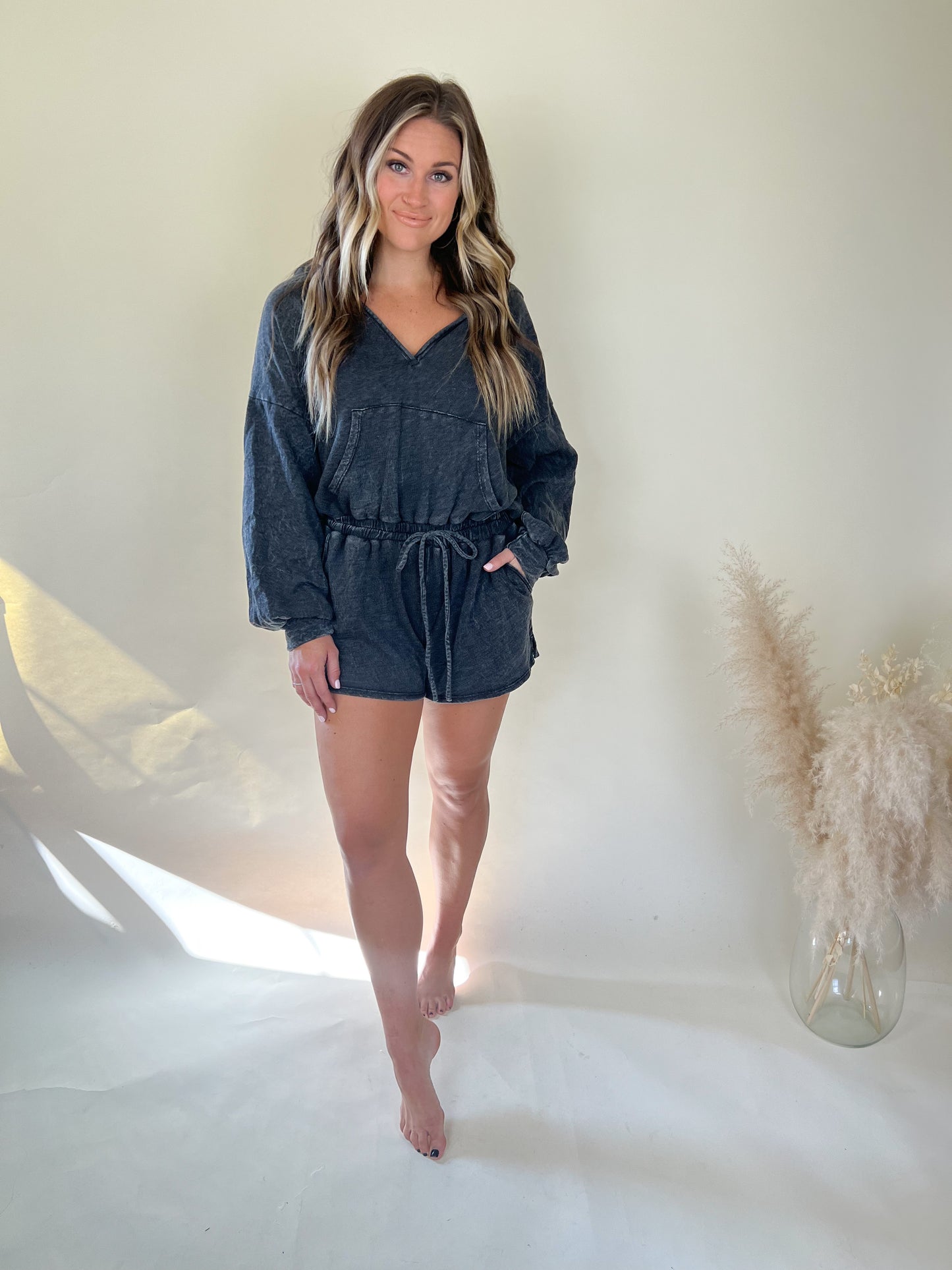 Going Places Hooded Romper | Black