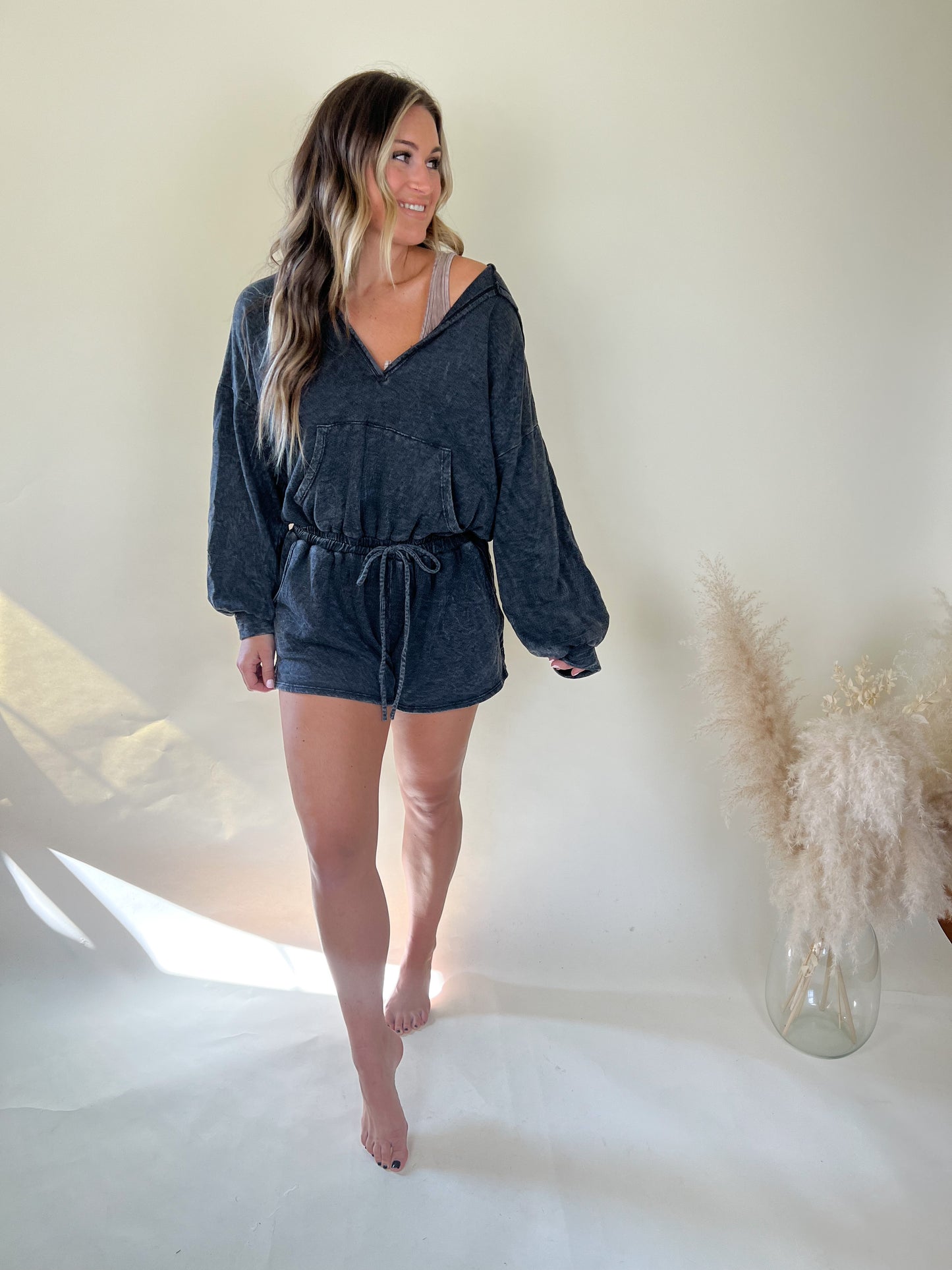 Going Places Hooded Romper | Black