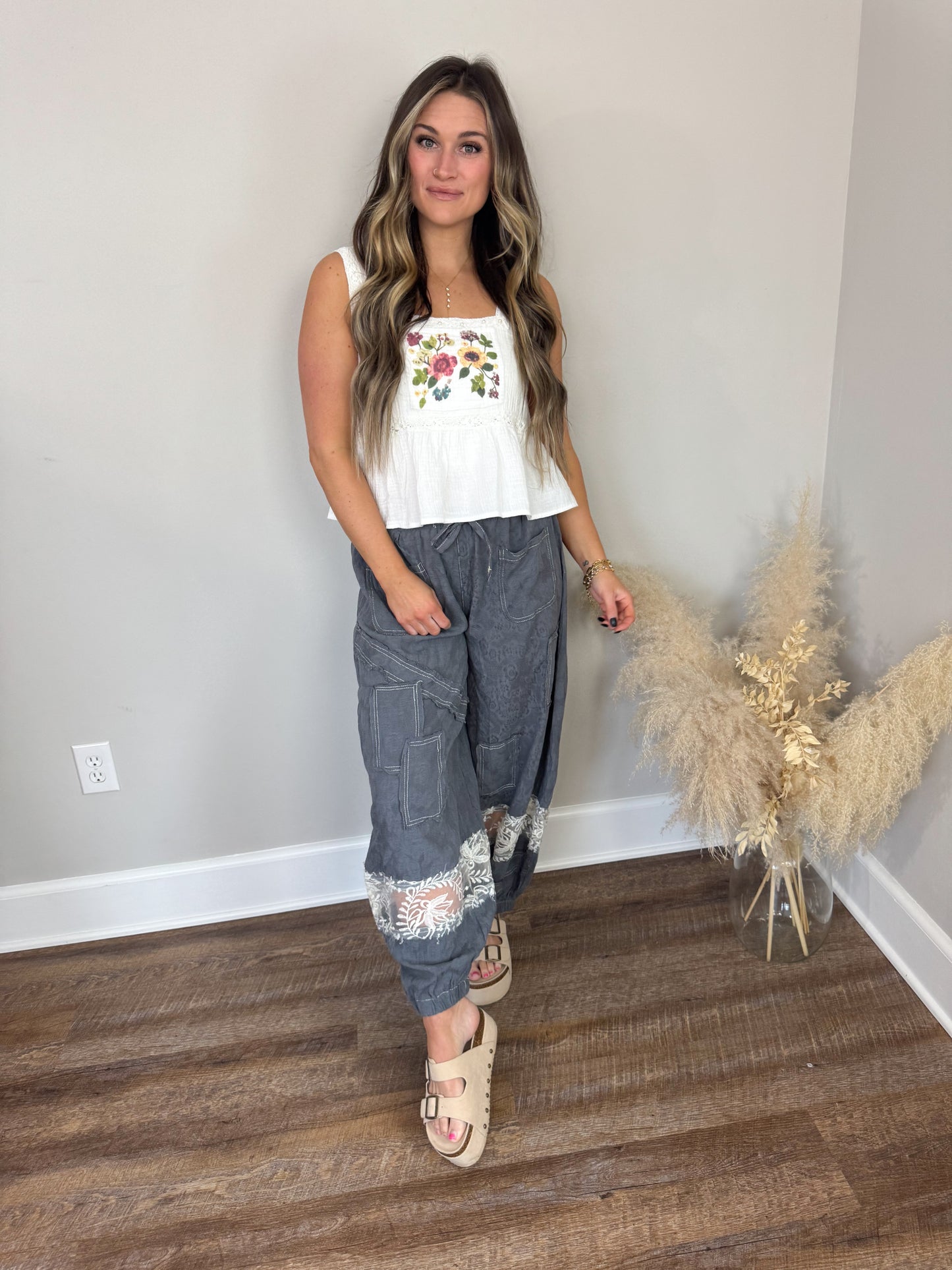 Harvest Trail Floral Pants | Stone