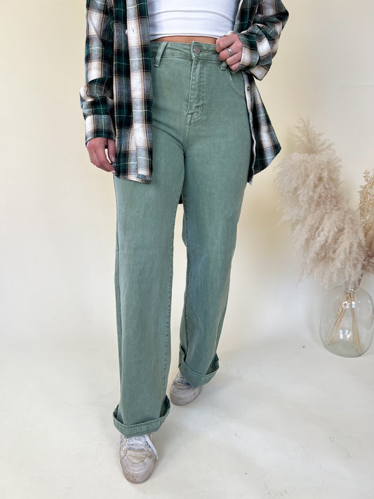 Risen Wide Leg Pants | Olive FINAL SALE