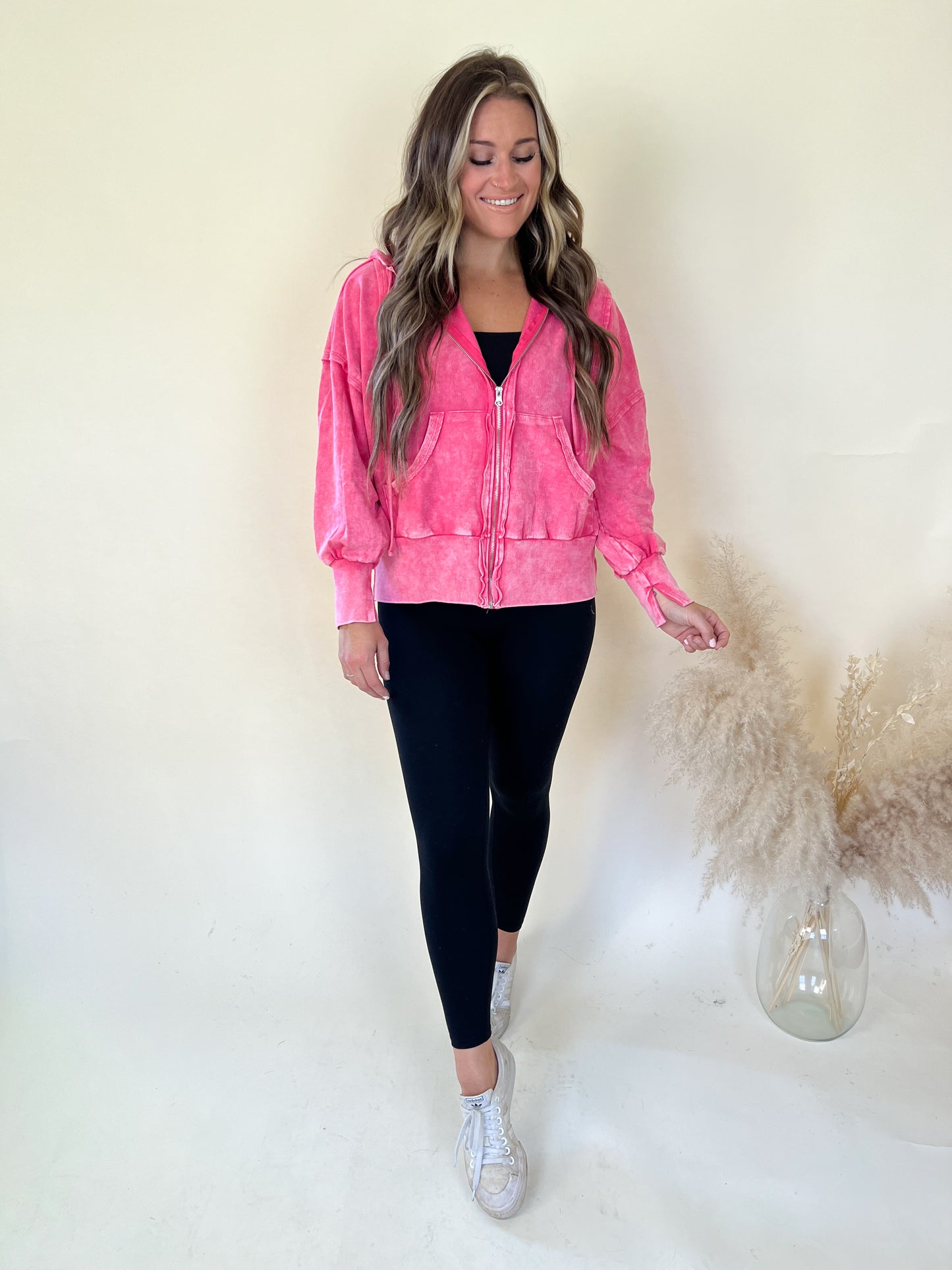 Everybody Zip Up Hoodie | Fuschia