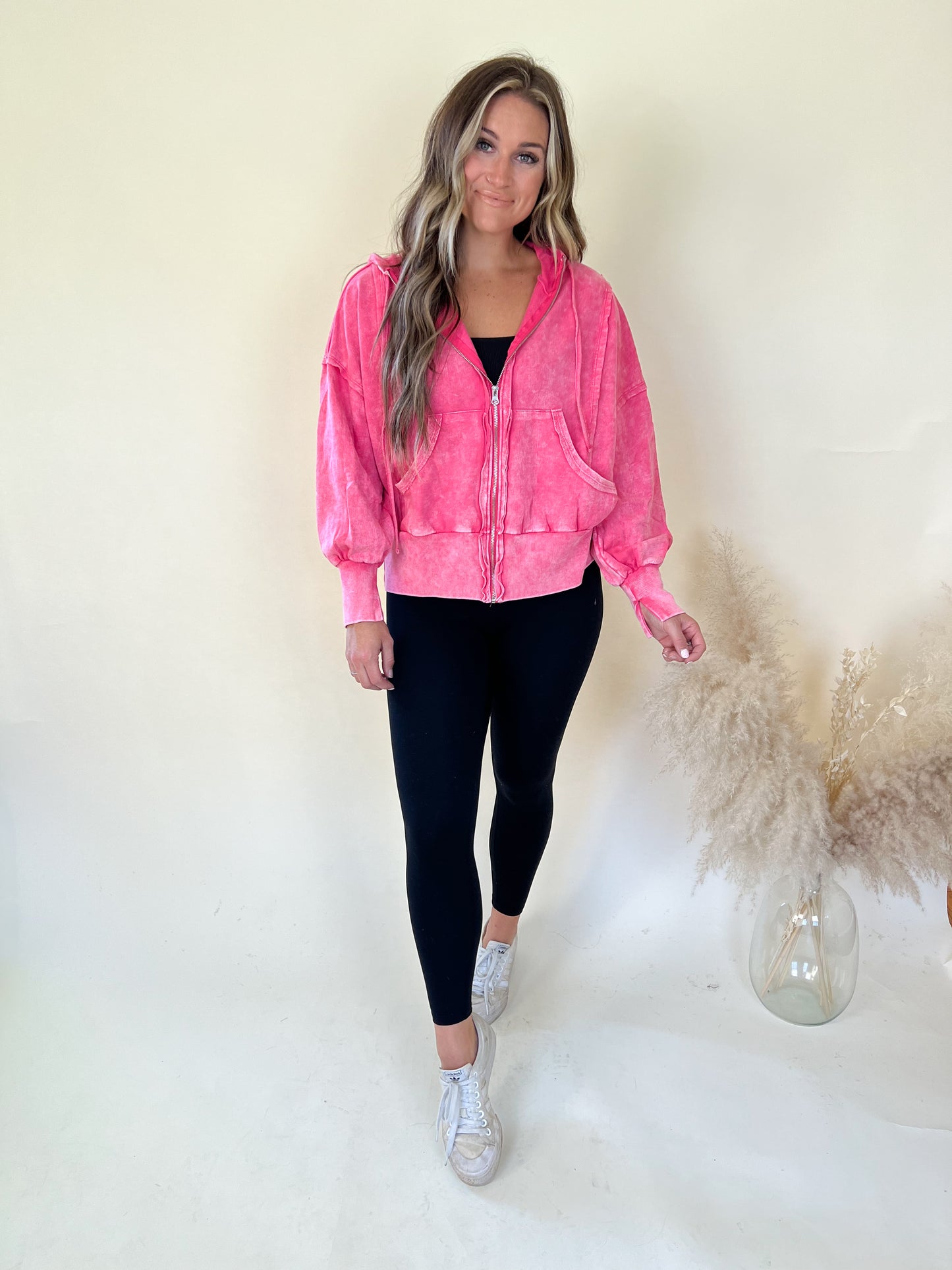 Everybody Zip Up Hoodie | Fuschia