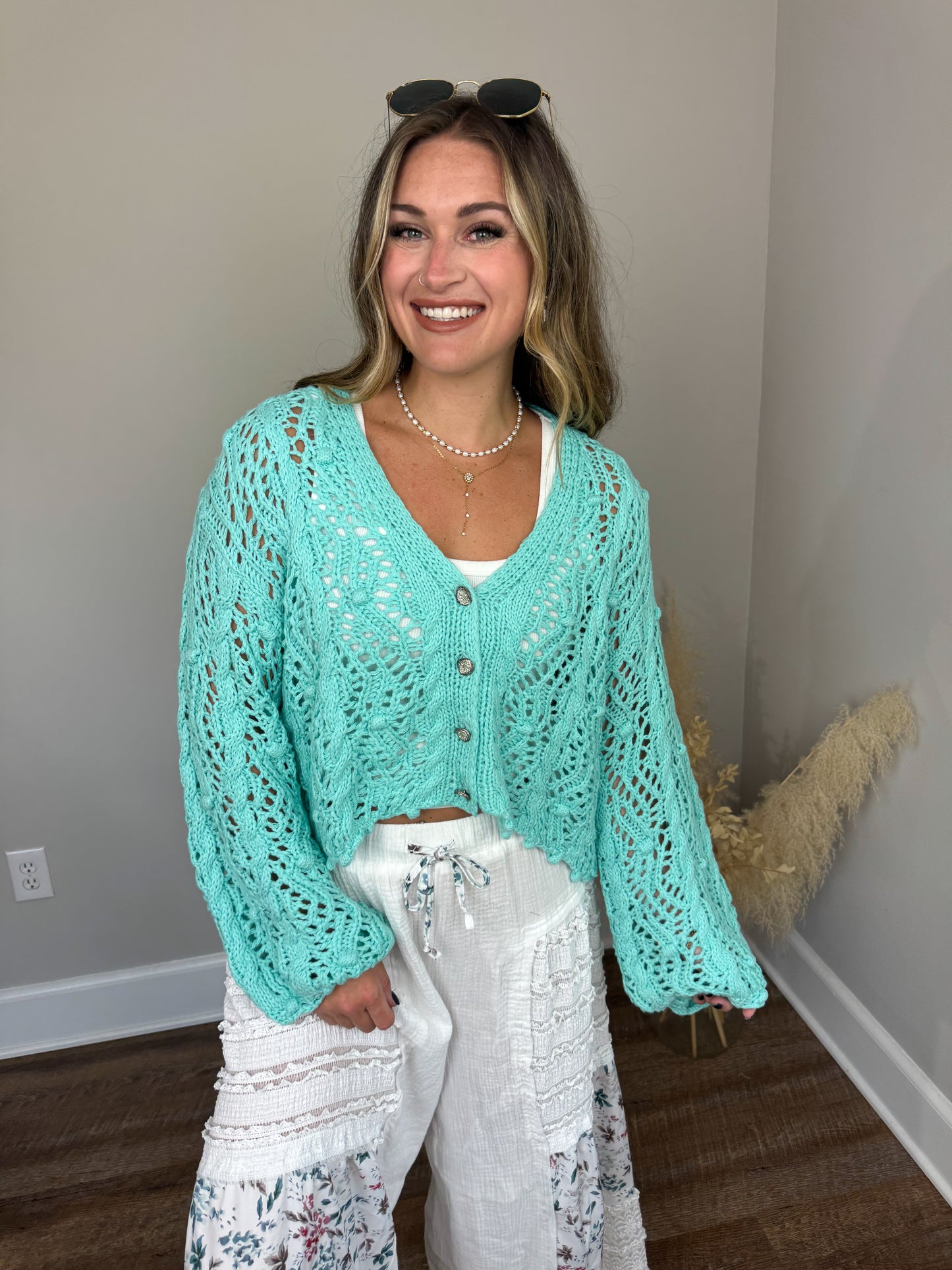 Destiny Crochet Cardigan | Aqua
