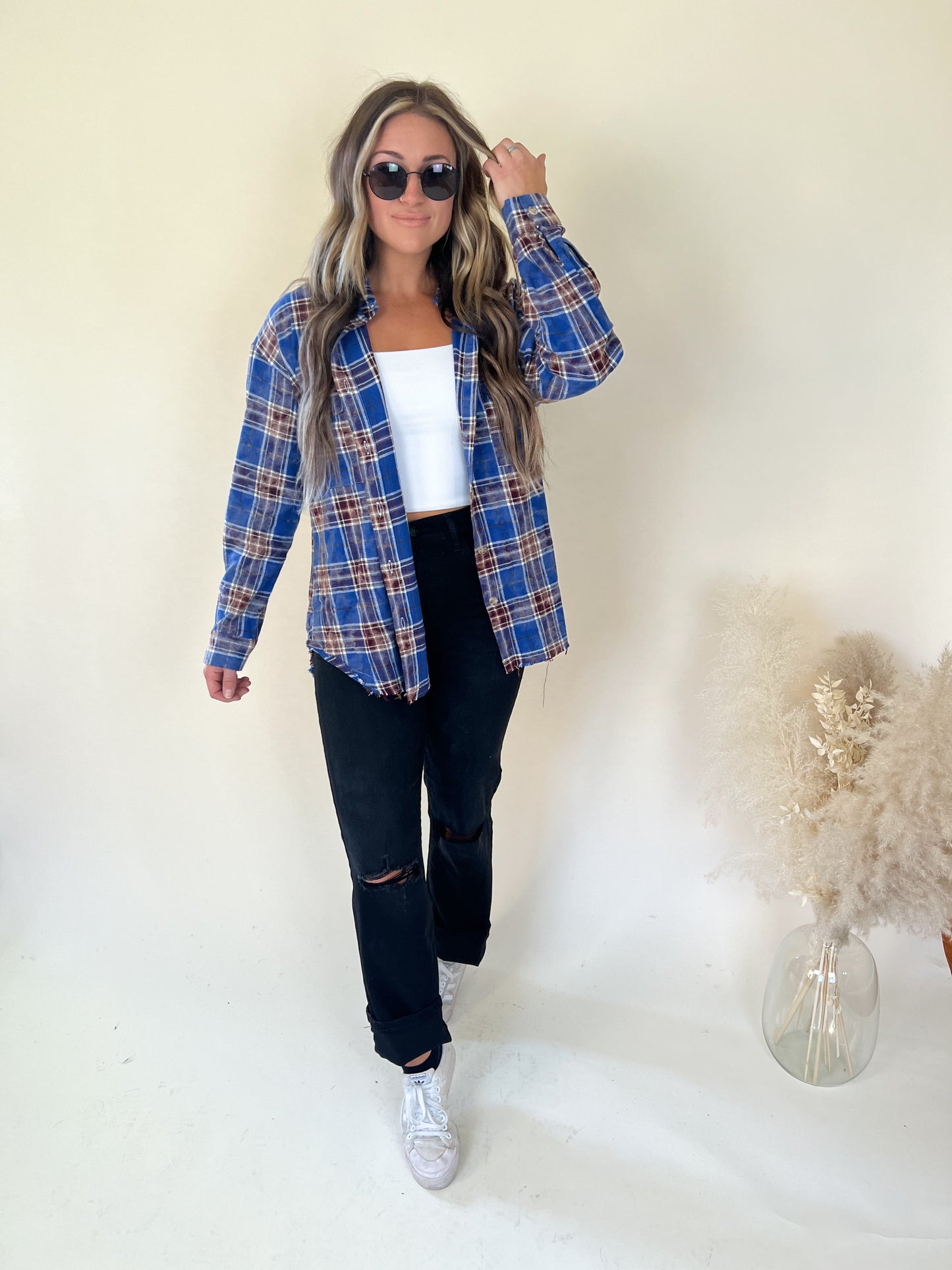 Ryann Bleached Plaid Top
