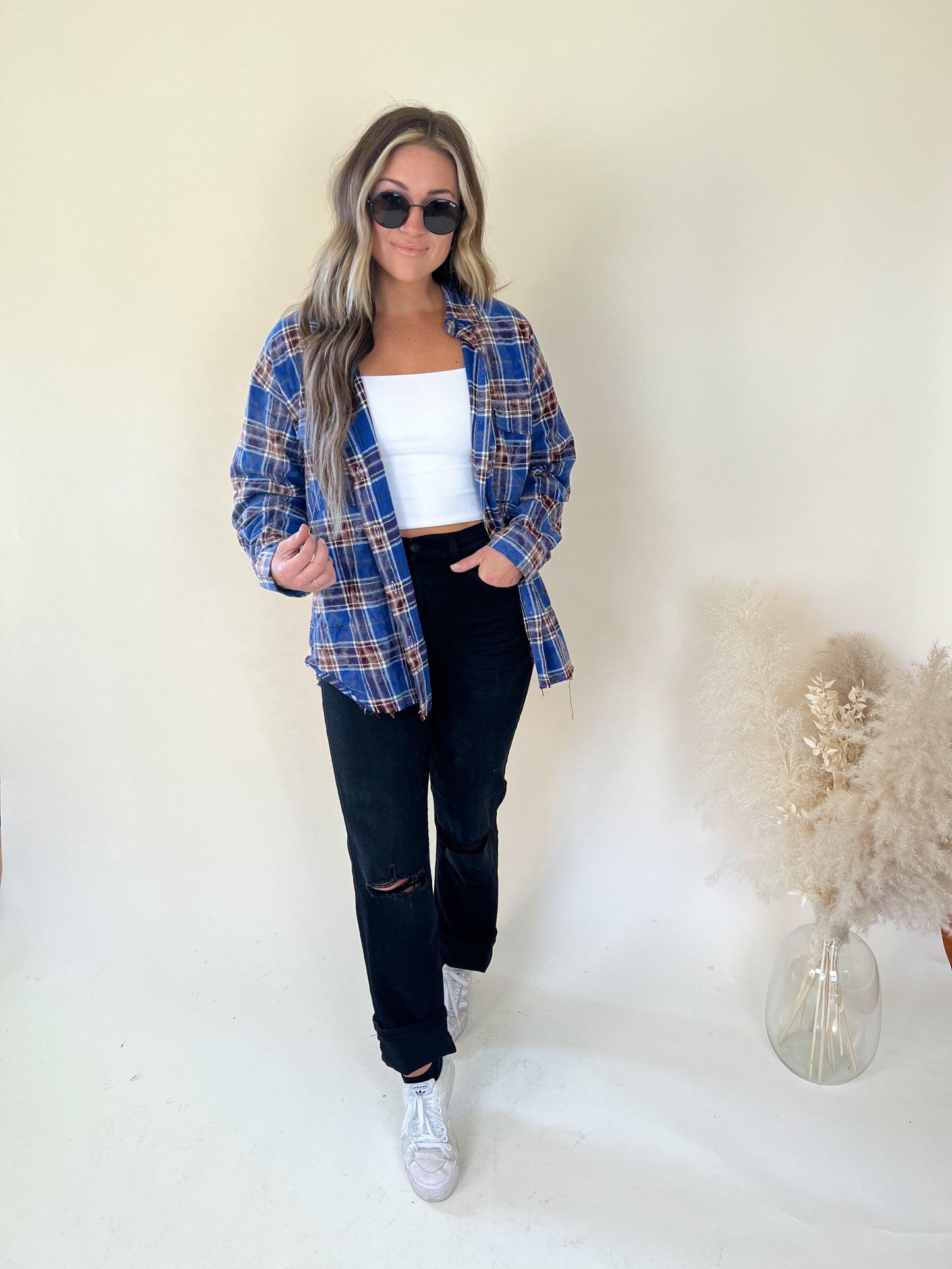 Ryann Bleached Plaid Top