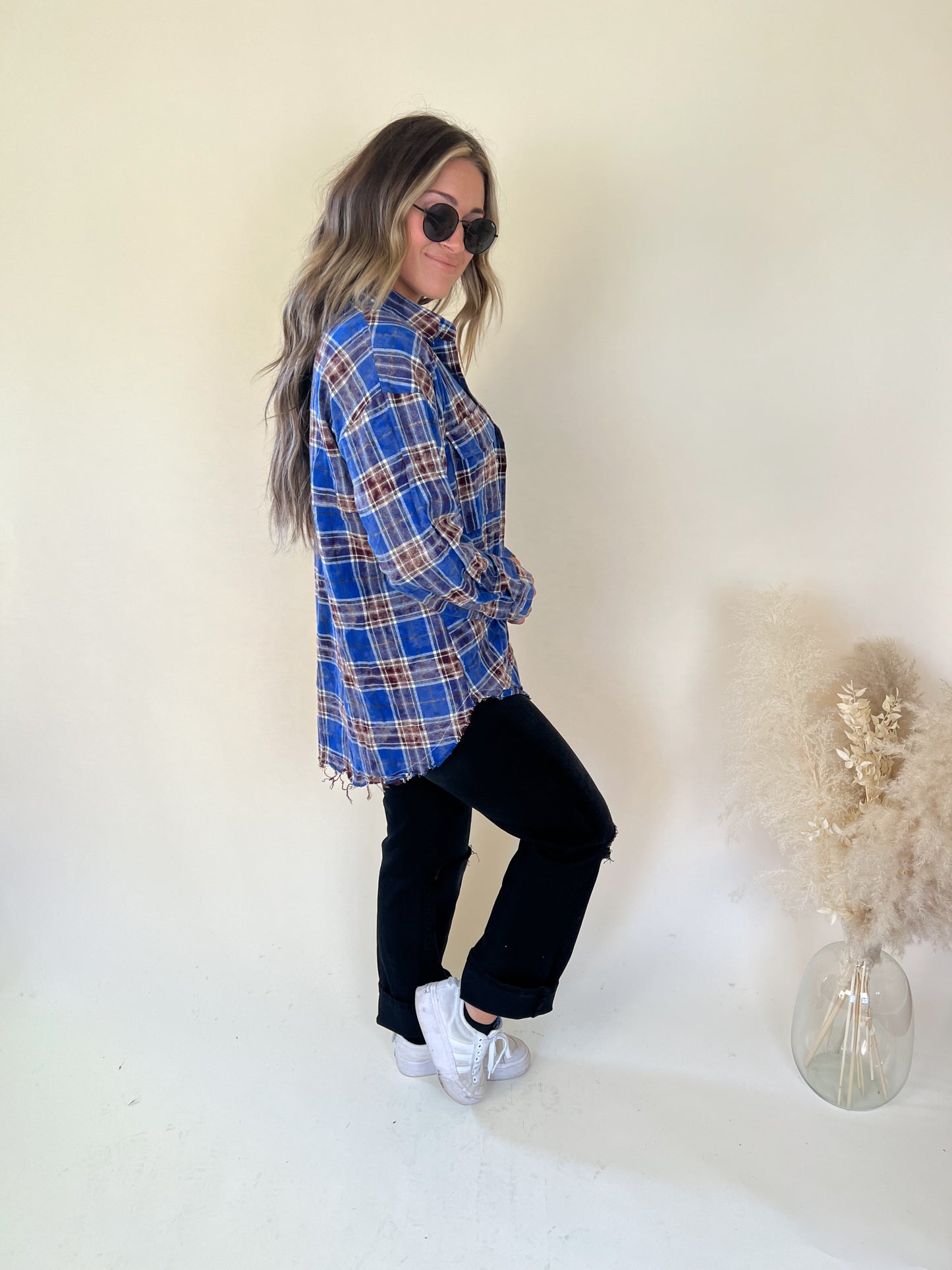 Ryann Bleached Plaid Top