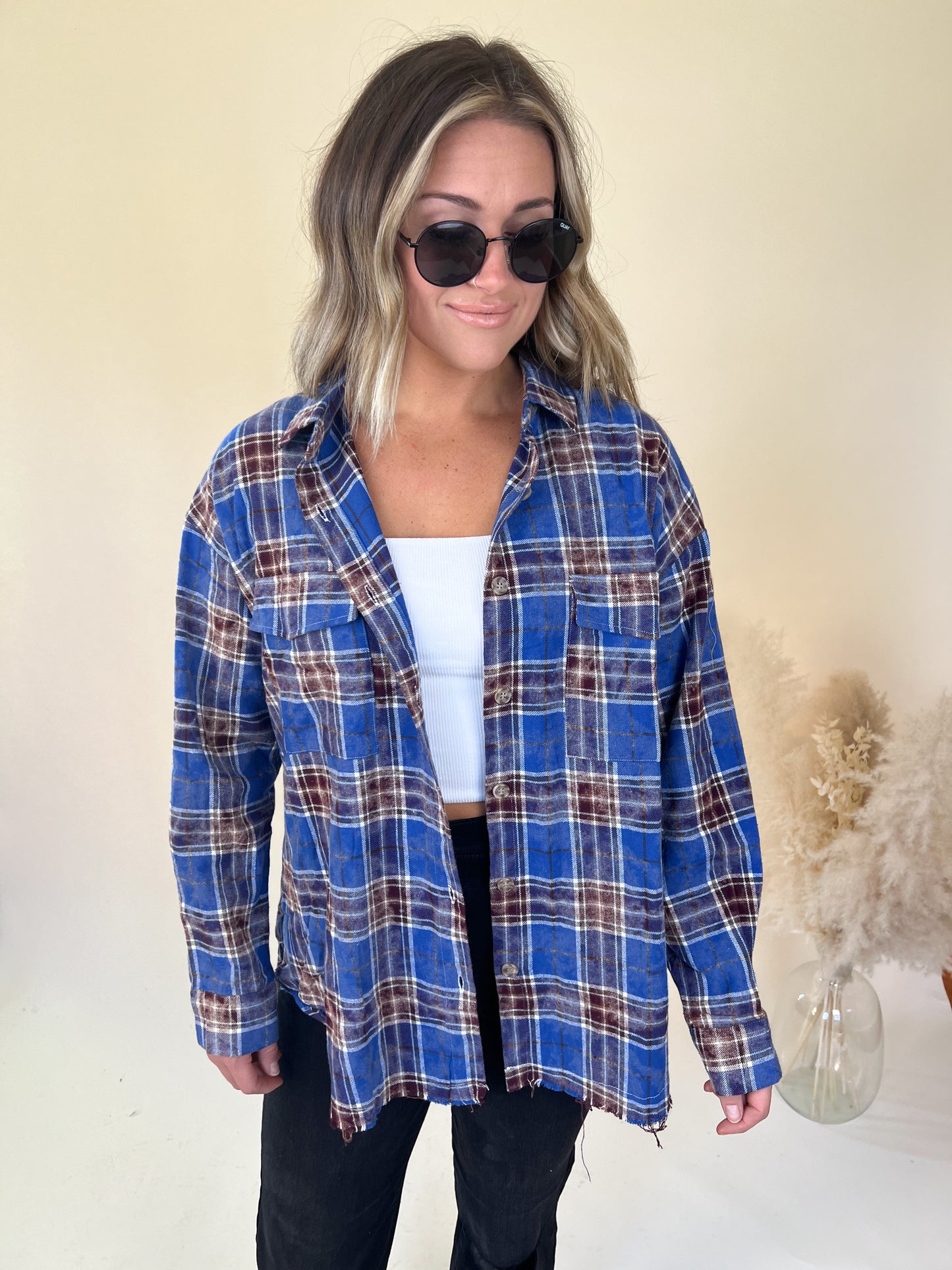 Ryann Bleached Plaid Top