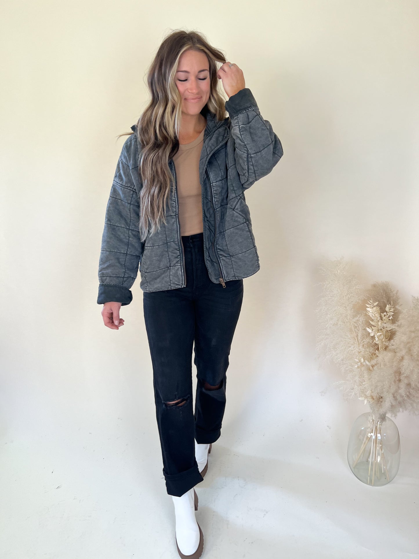 Count On Me Quilted Jacket | Charcoal