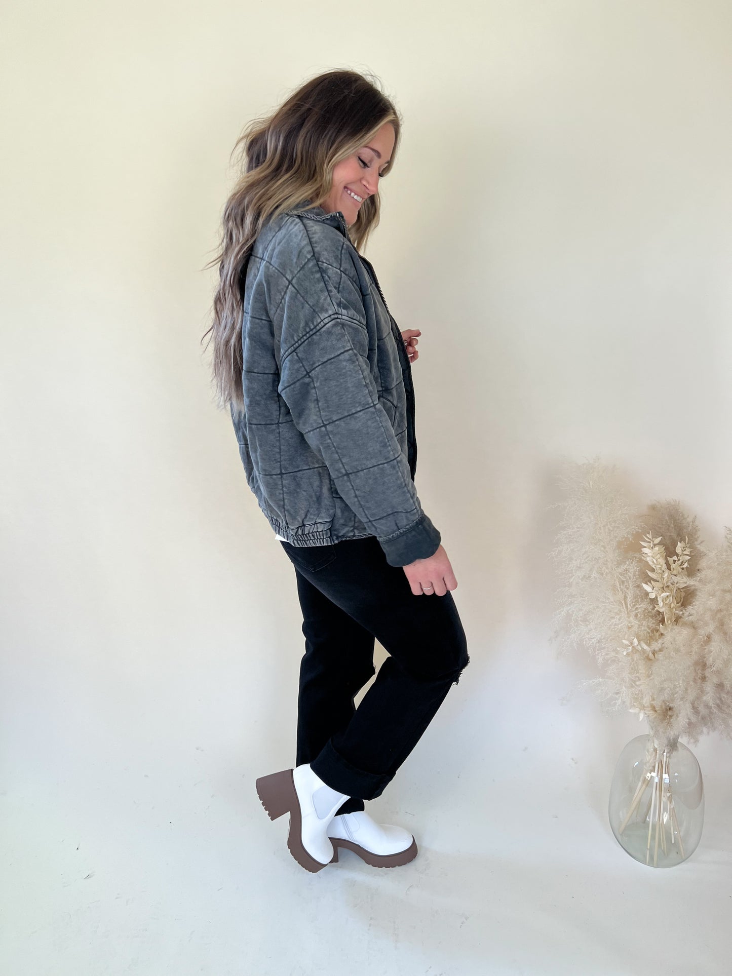 Count On Me Quilted Jacket | Charcoal
