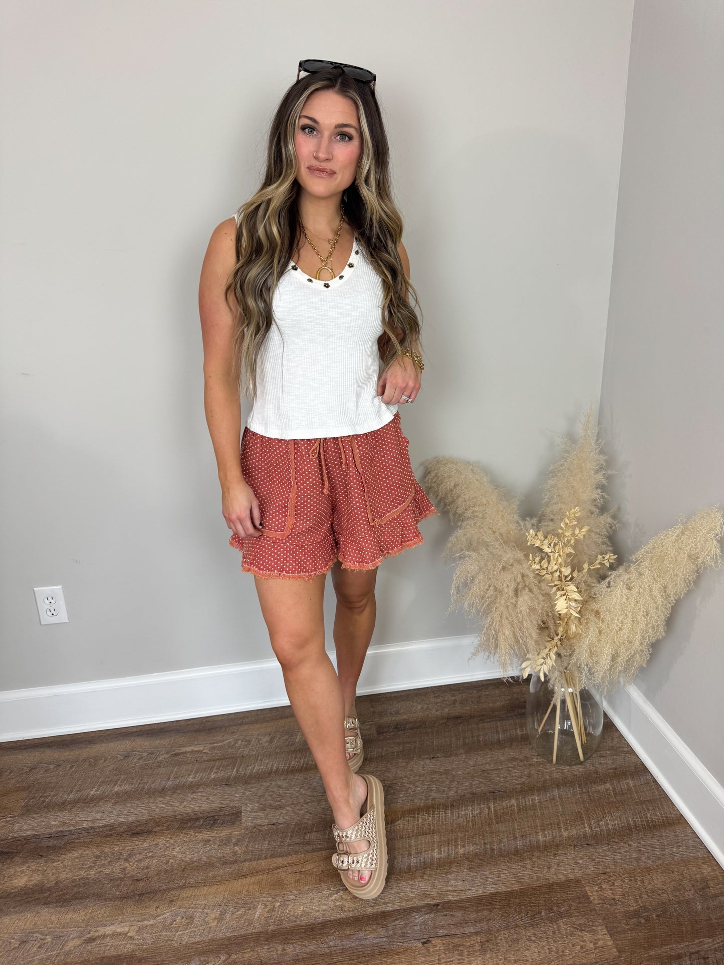 Crimson Ruffled Shorts