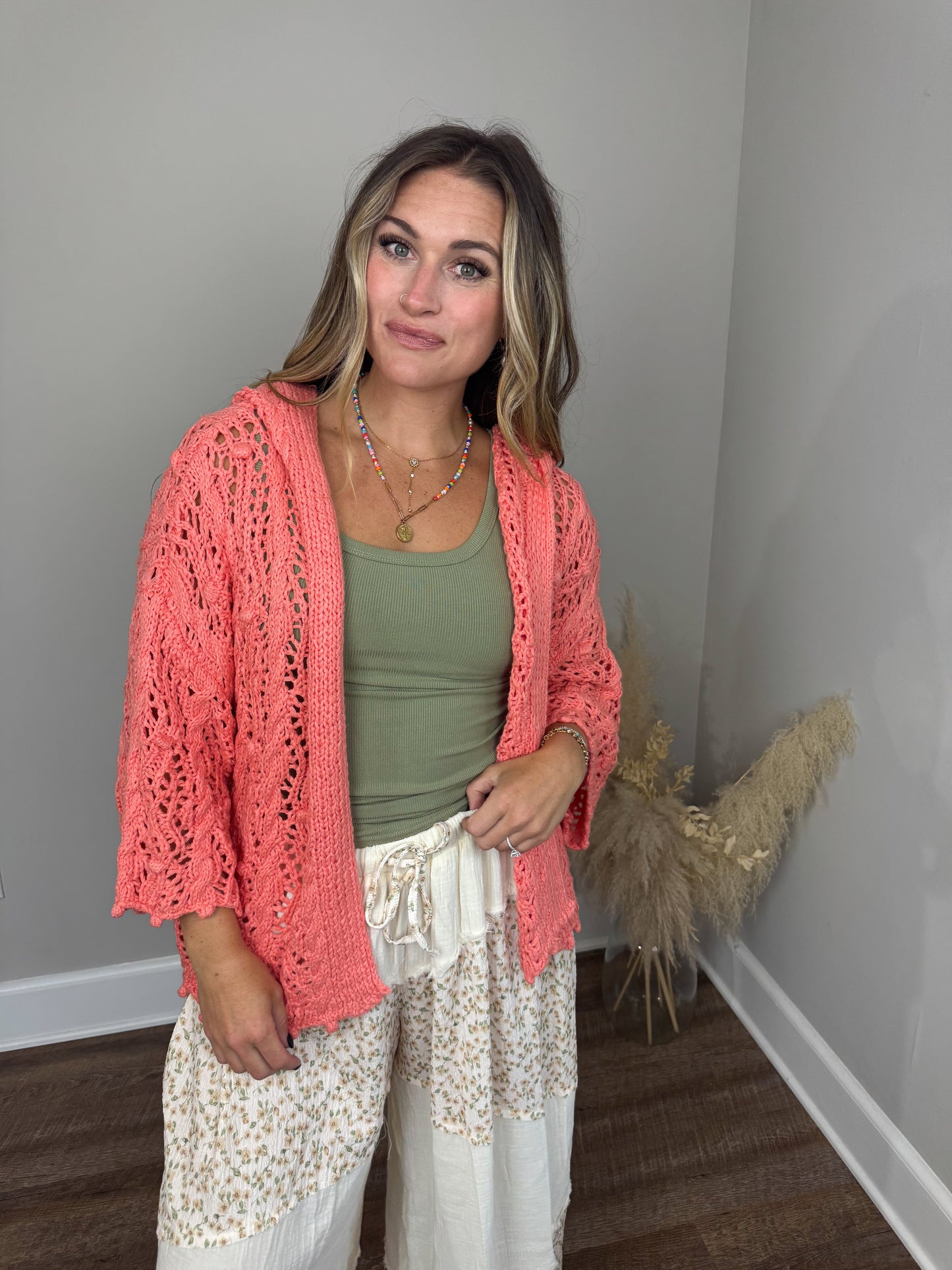 Destiny Hooded Cardigan | Coral