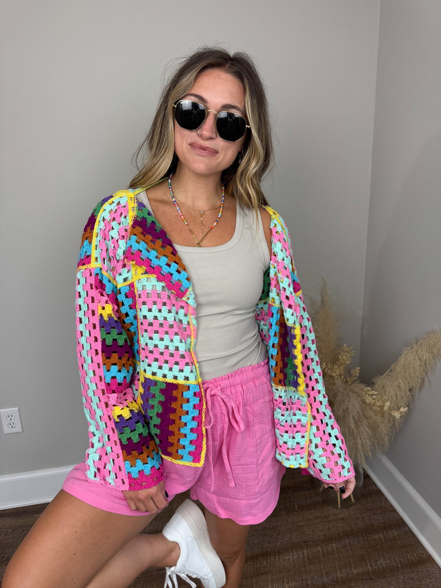 Emilia Crochet Cardigan | Pink