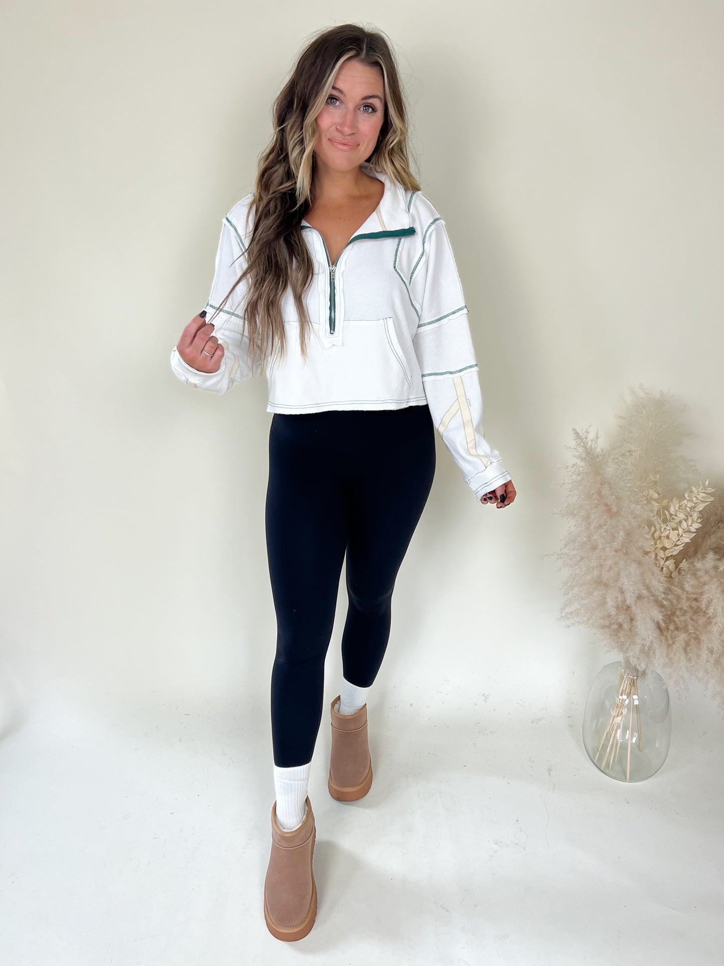 Charming Half Zip Pullover | White