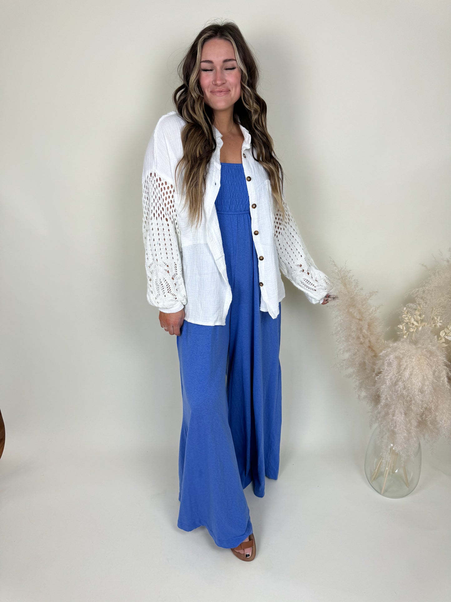 Miami Crochet Button Up Top | Off White