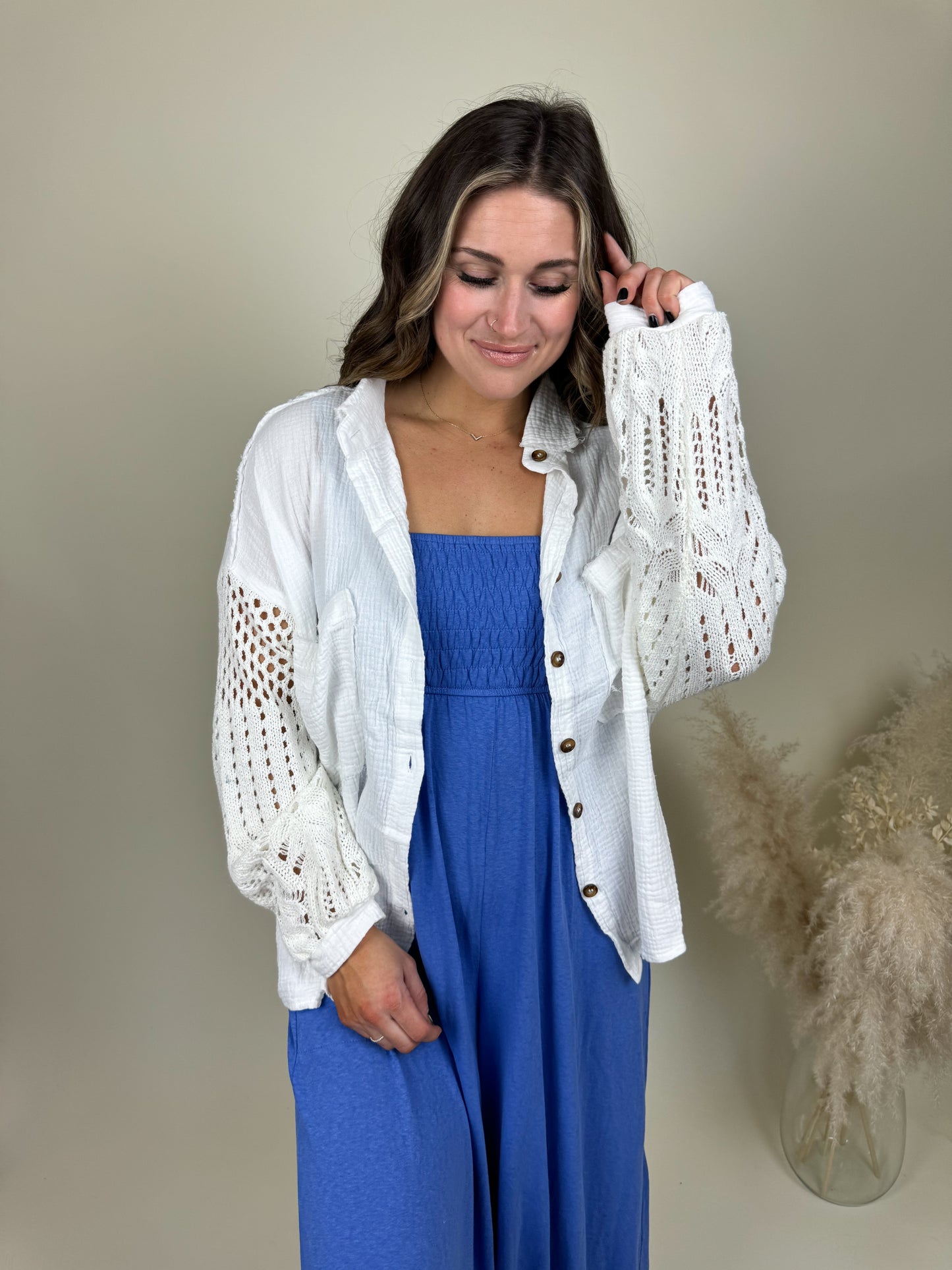 Miami Crochet Button Up Top | Off White