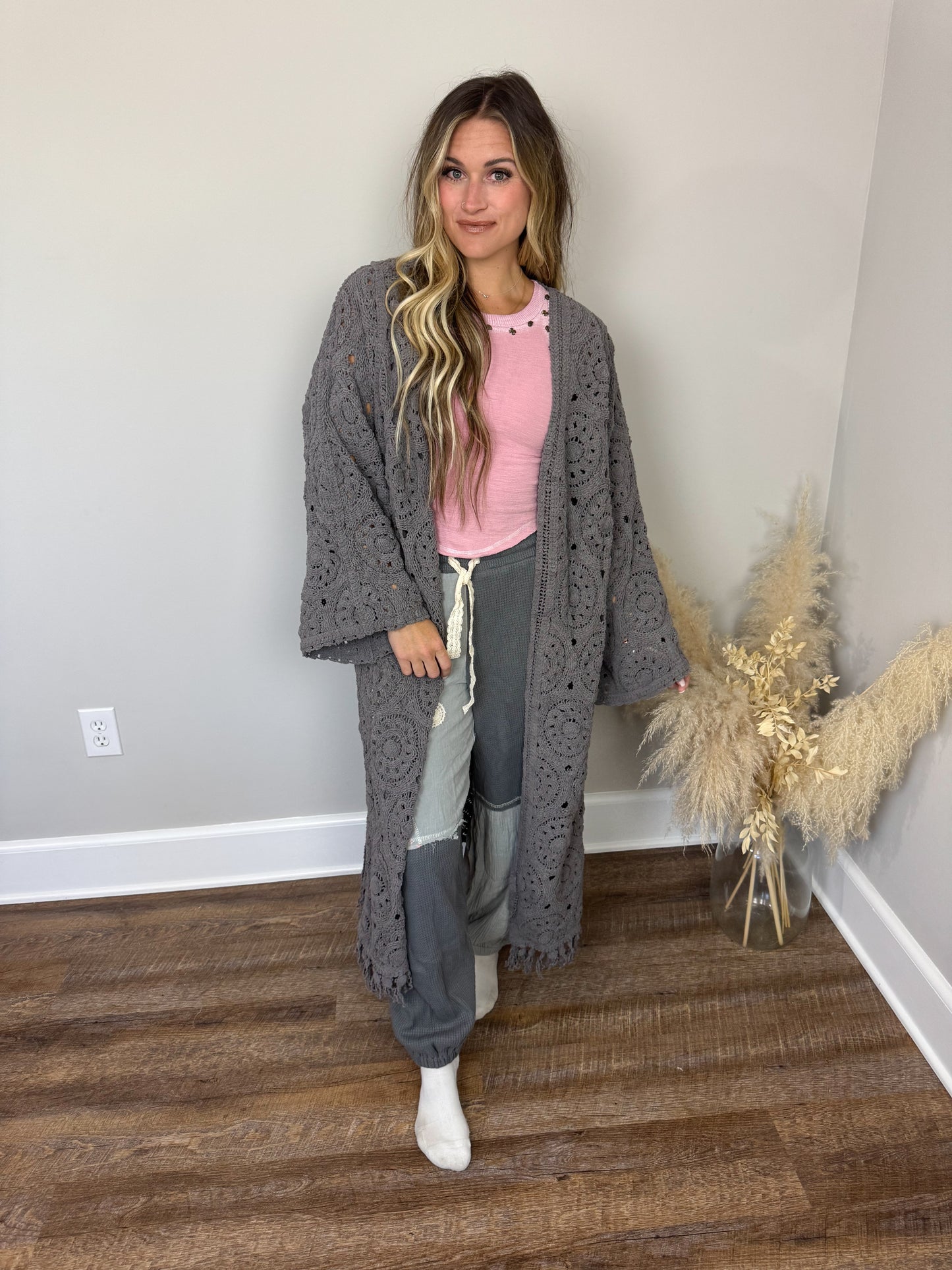 Muse Crochet Cardigan | Charcoal