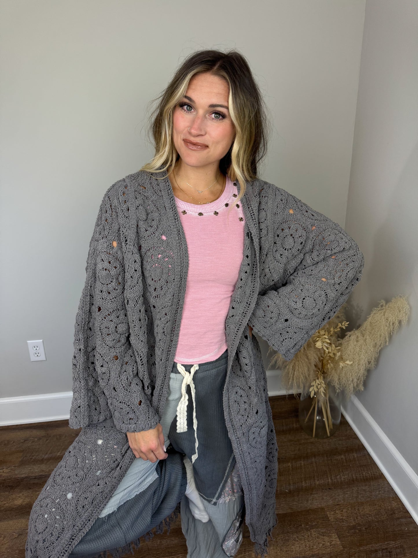 Muse Crochet Cardigan | Charcoal