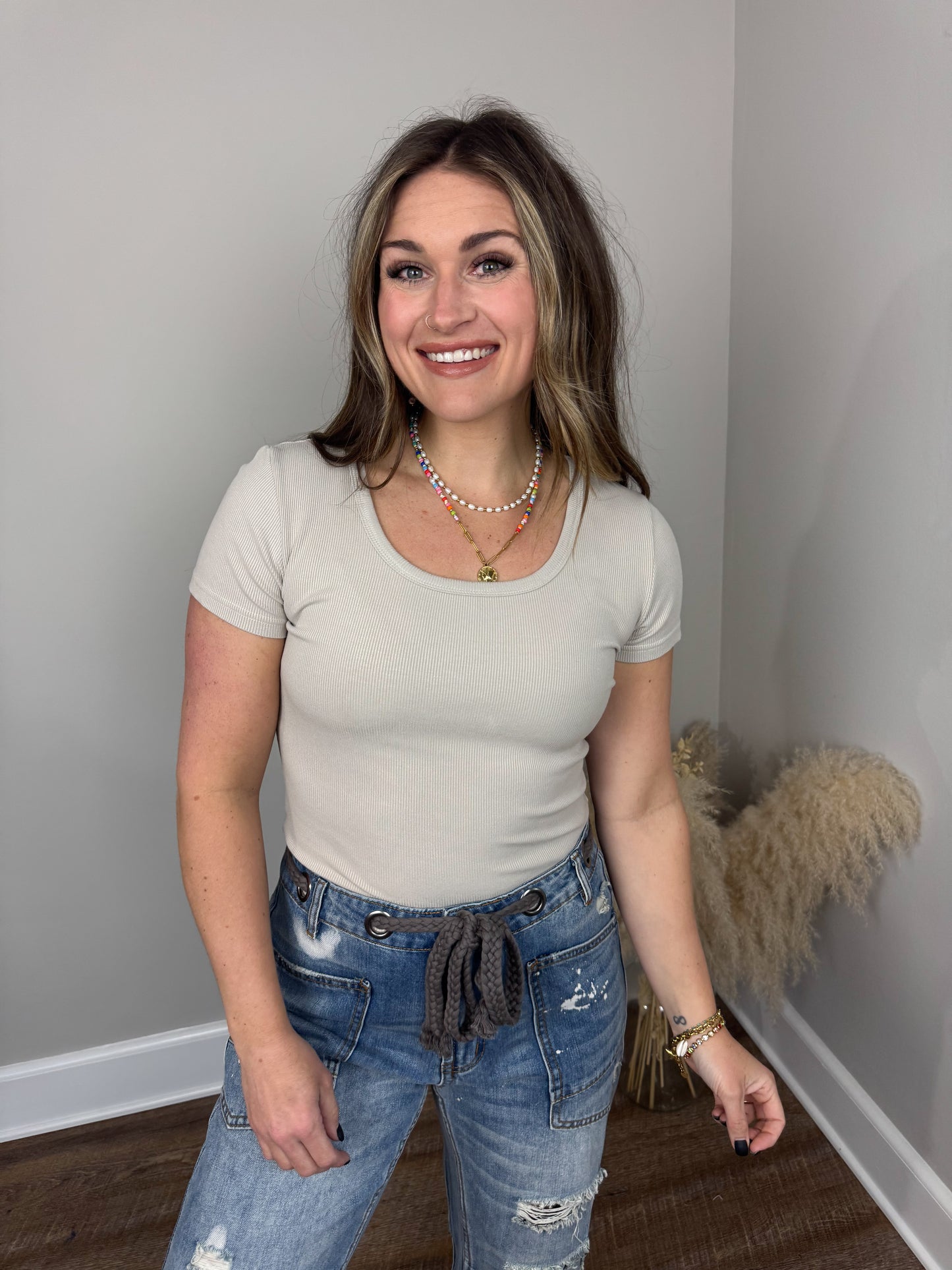 Clark Short Sleeve Top | Beige