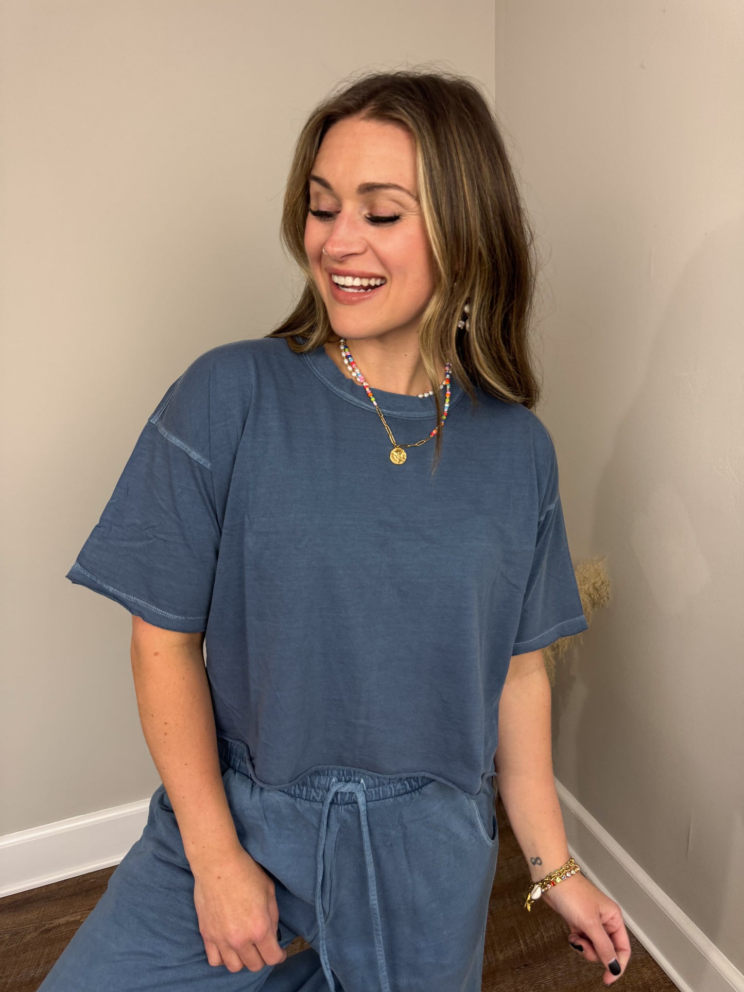 Barre Short Sleeve Top | Dusty Blue