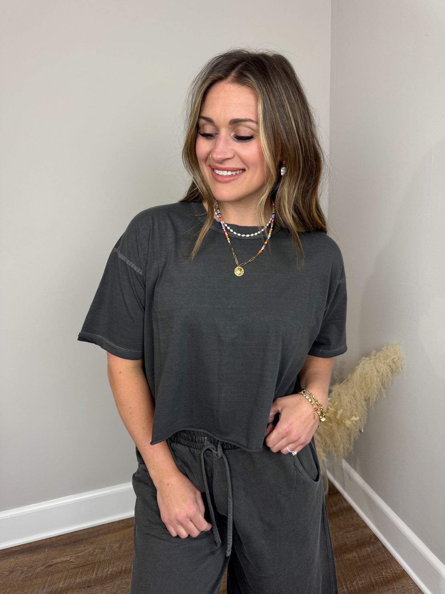 Barre Short Sleeve Top | Charcoal