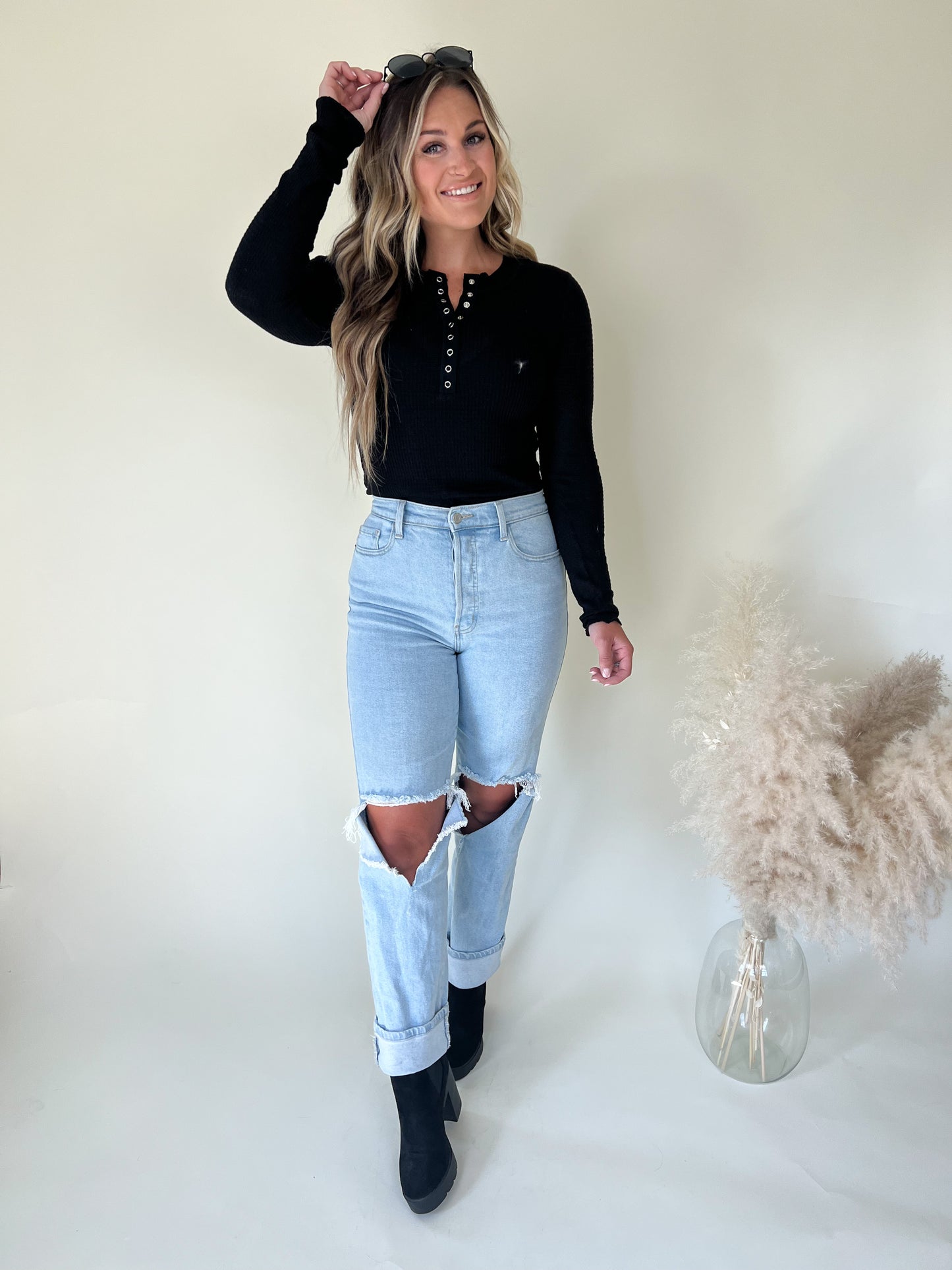 Best Life Waffle Knit Top | Black