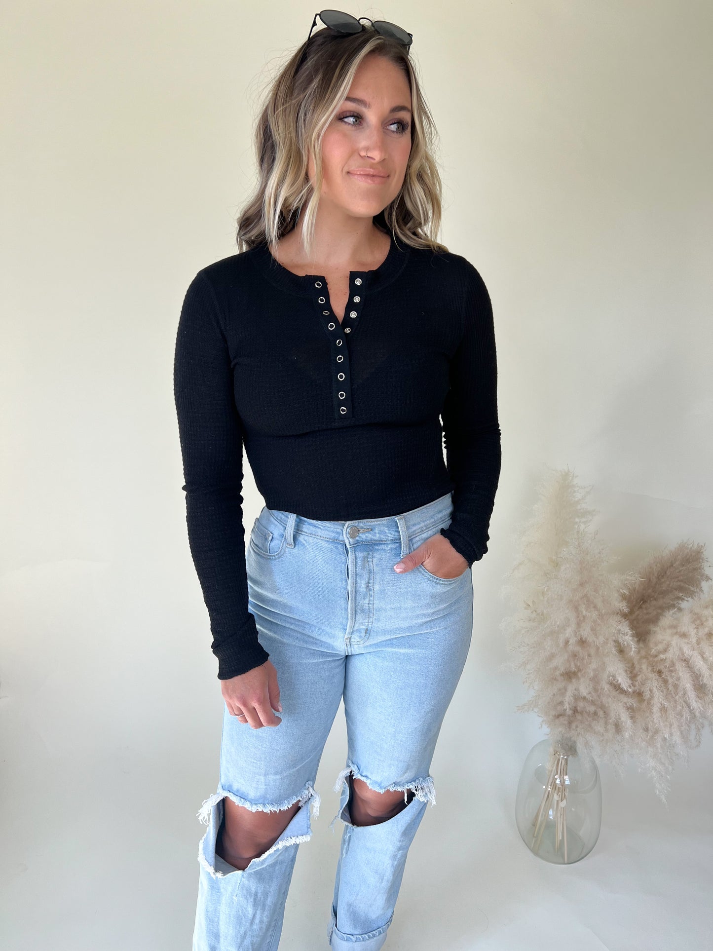 Best Life Waffle Knit Top | Black