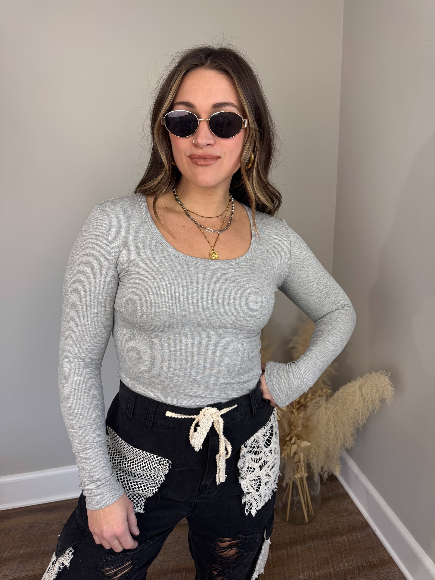 Clark Scoop Neck Top | Grey