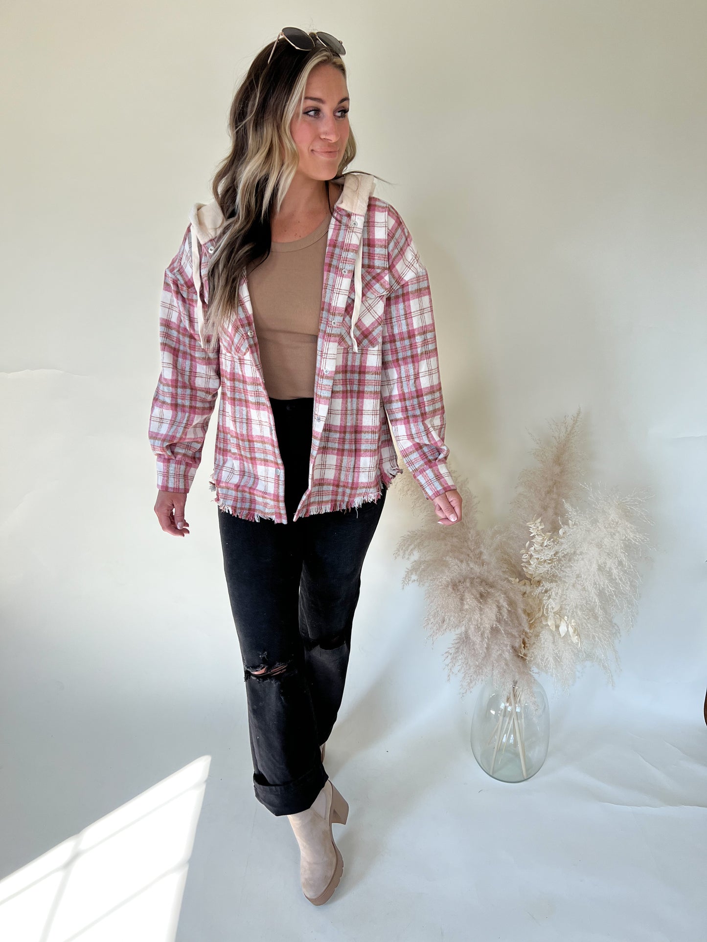 Harper Hooded Shacket | Pink