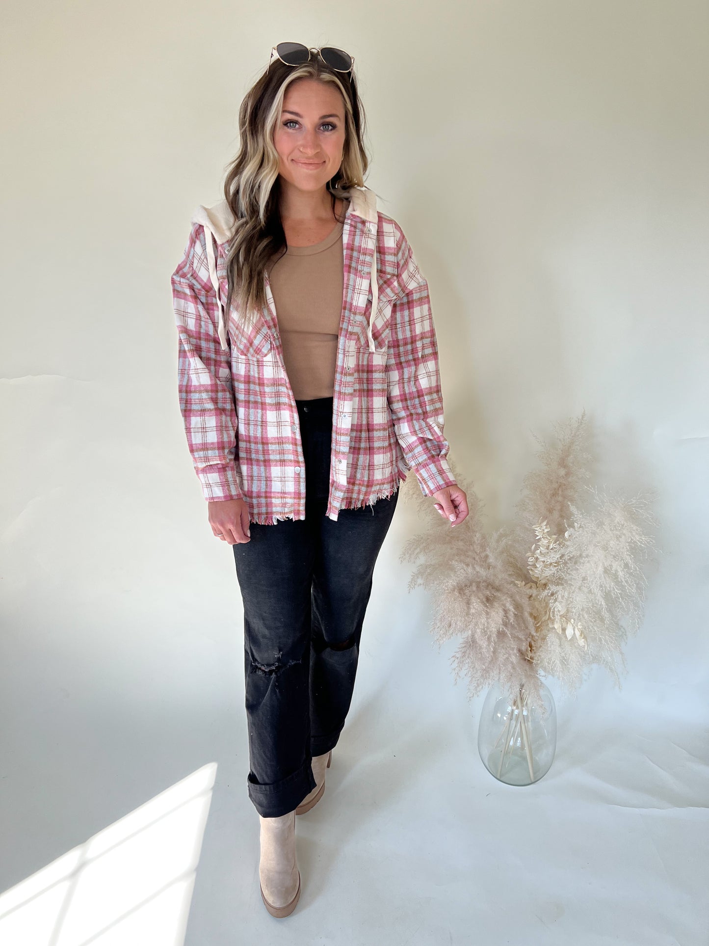 Harper Hooded Shacket | Pink