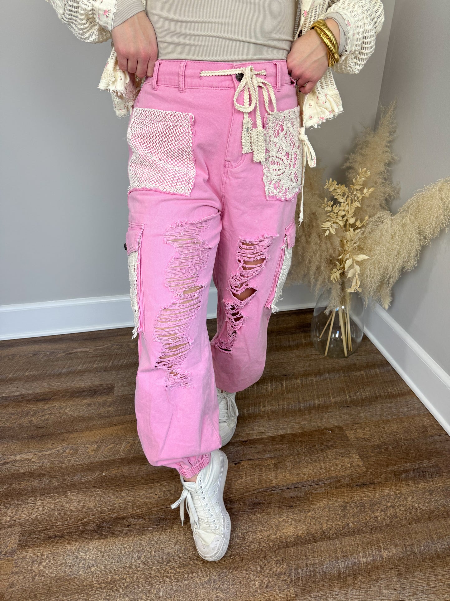 Thunder Distressed Joggers | Pink FINAL SALE