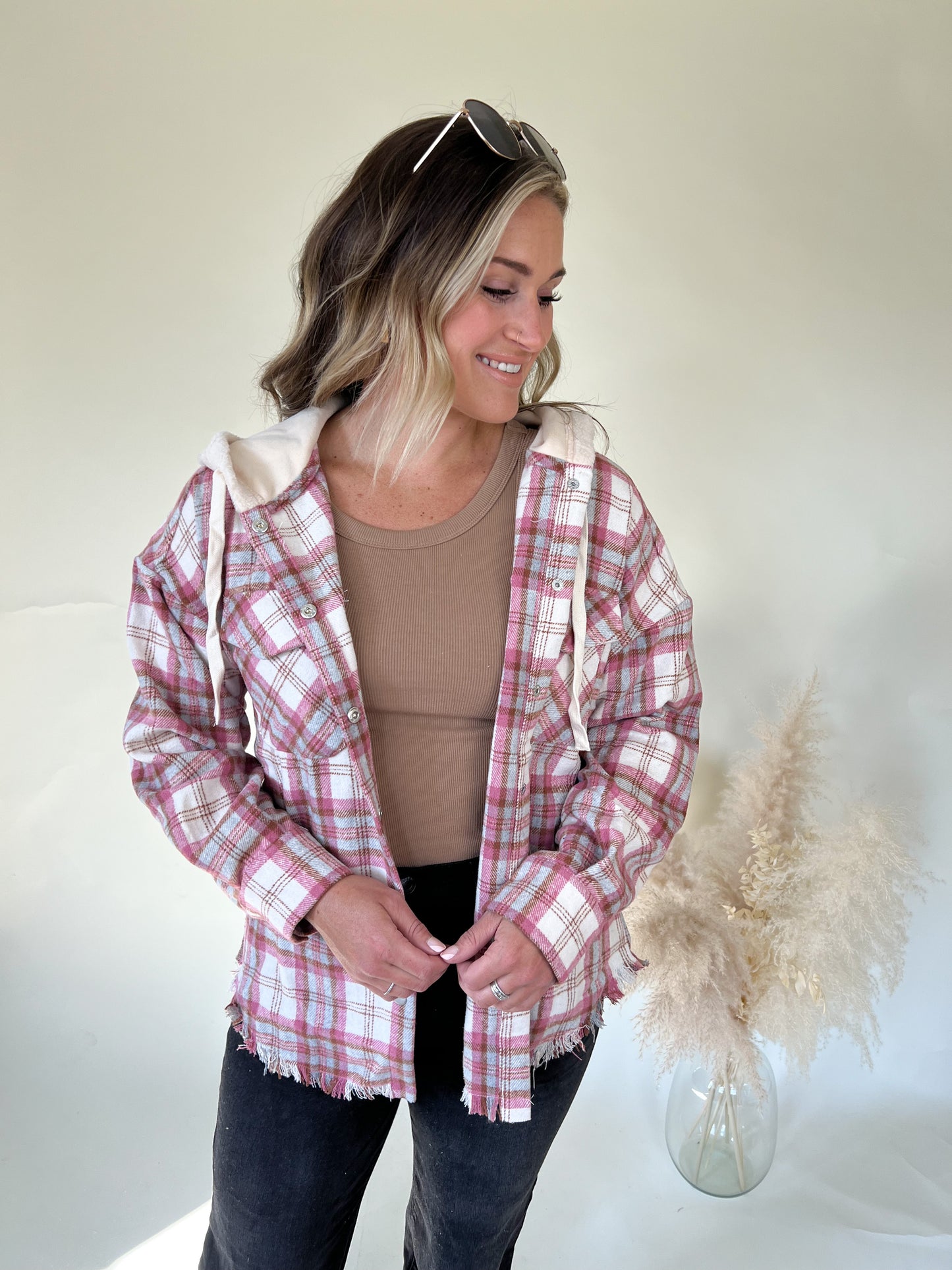 Harper Hooded Shacket | Pink