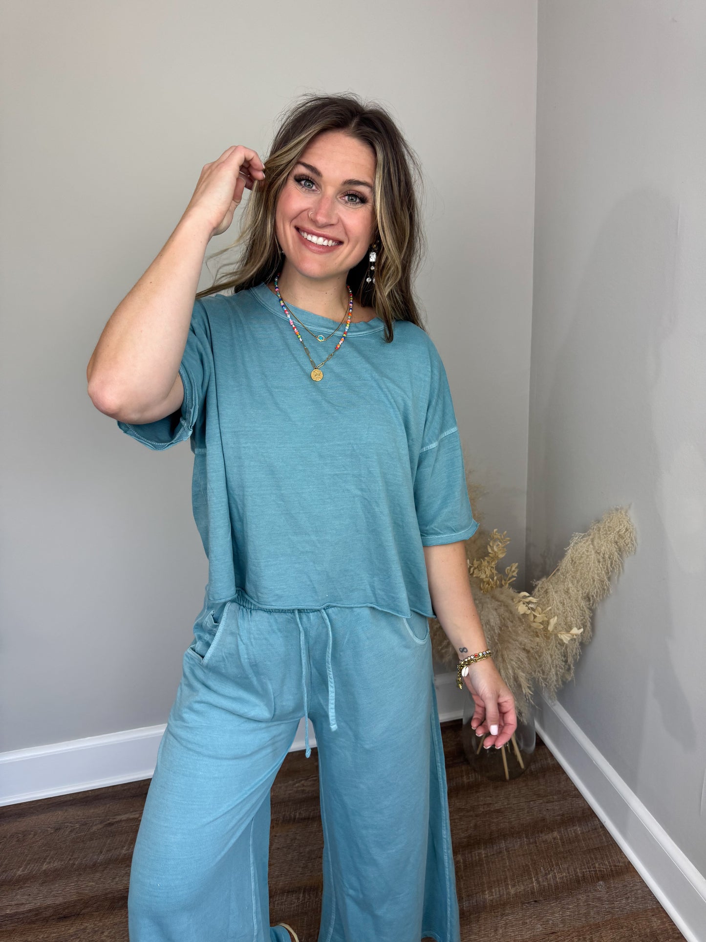 Barre Short Sleeve Top | Blue Grey