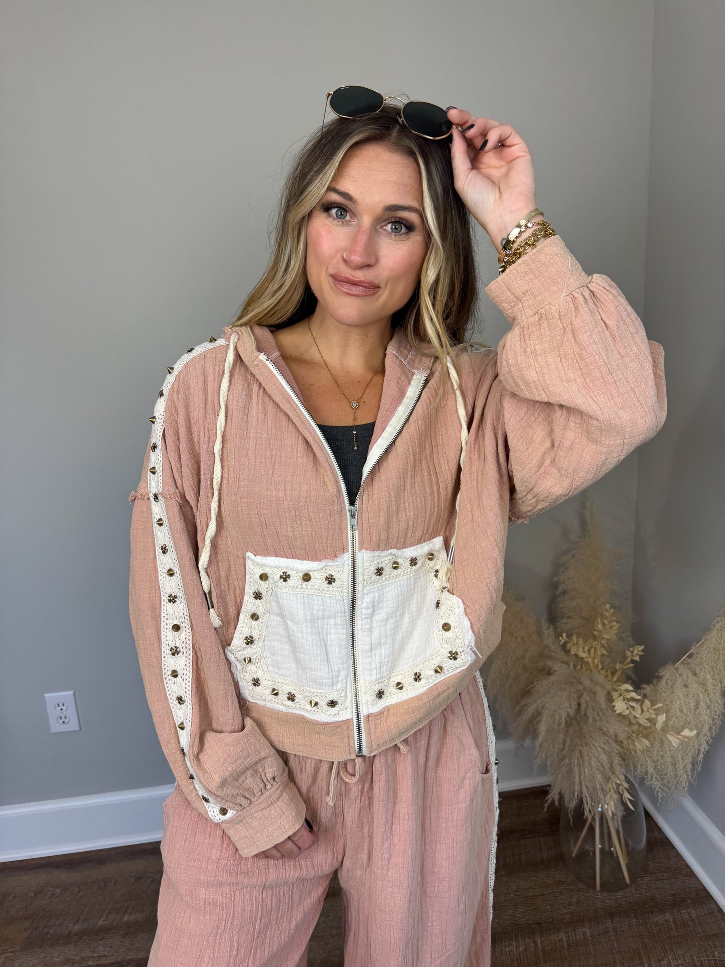 Toasted Almond Gauze Hoodie | Pink