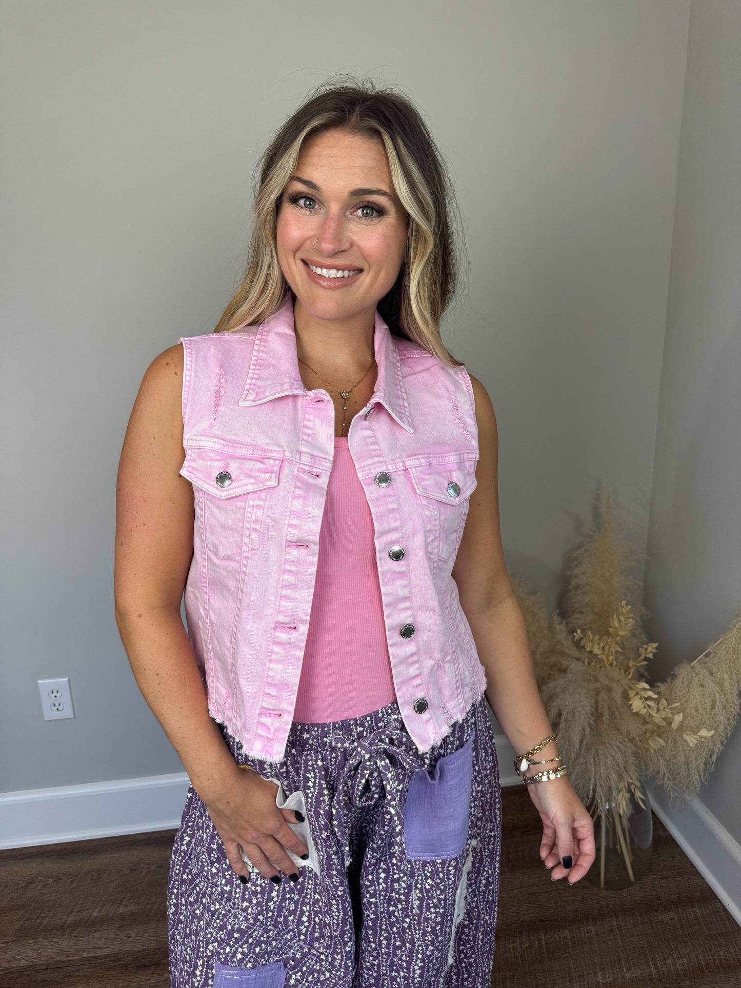 Chase Denim Vest | Pink